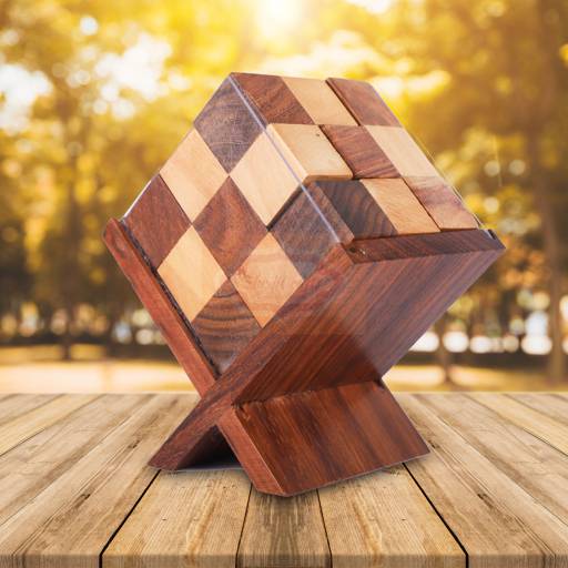 Handcrafted wooden sliding cube puzzle with a hidden secret compartment