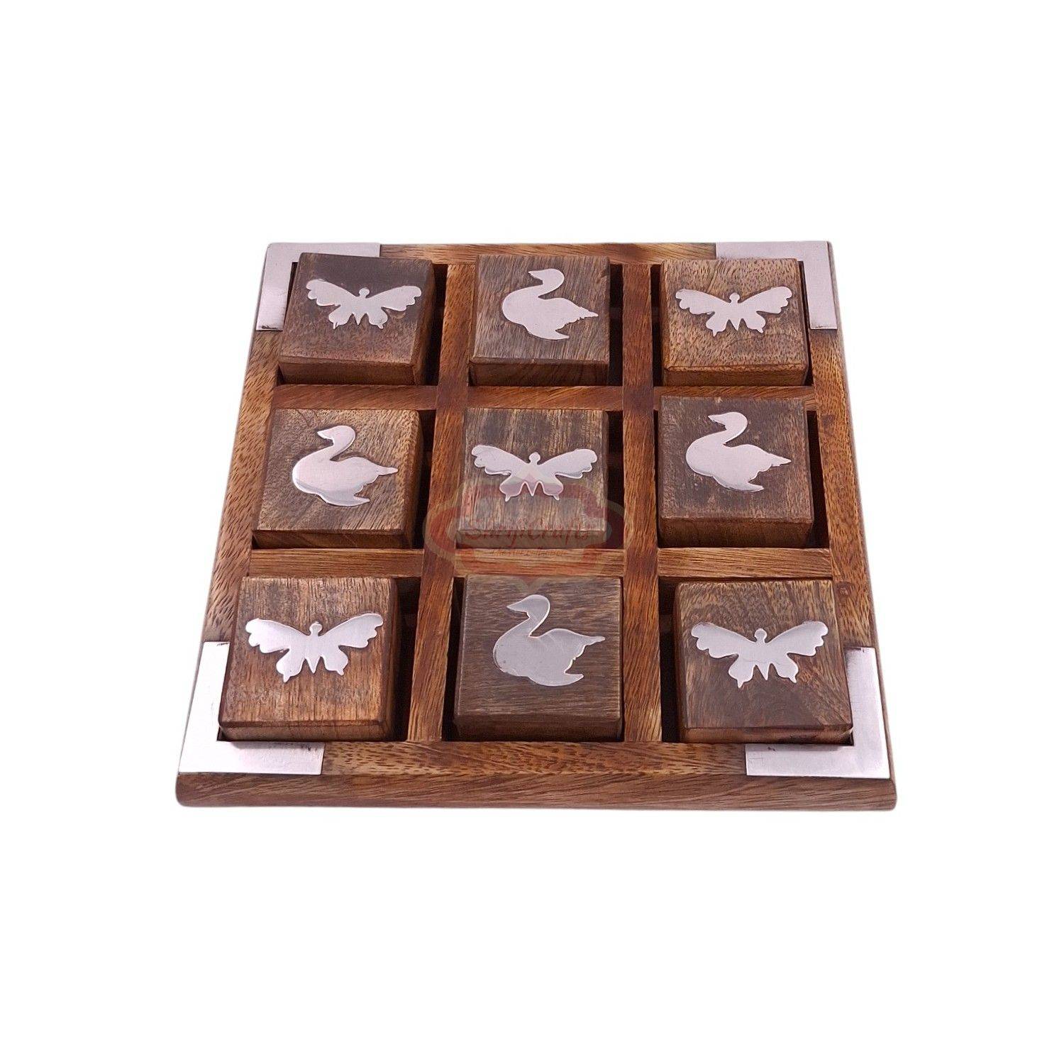 Handcrafted wooden Tic Tac Toe game with durable X & O playing pieces - View 4