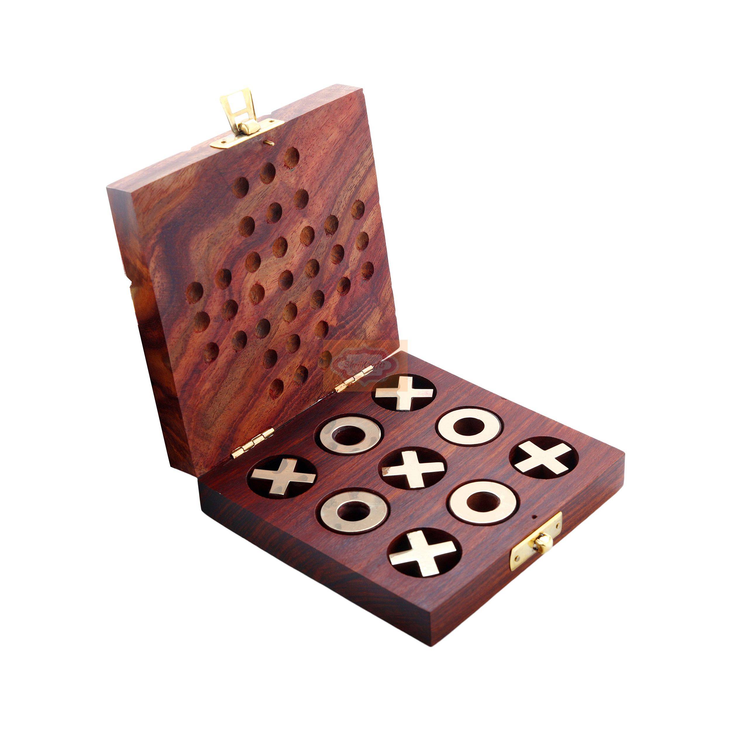 Handcrafted 2-in-1 wooden game set featuring Solitaire and Tic Tac Toe - View 3