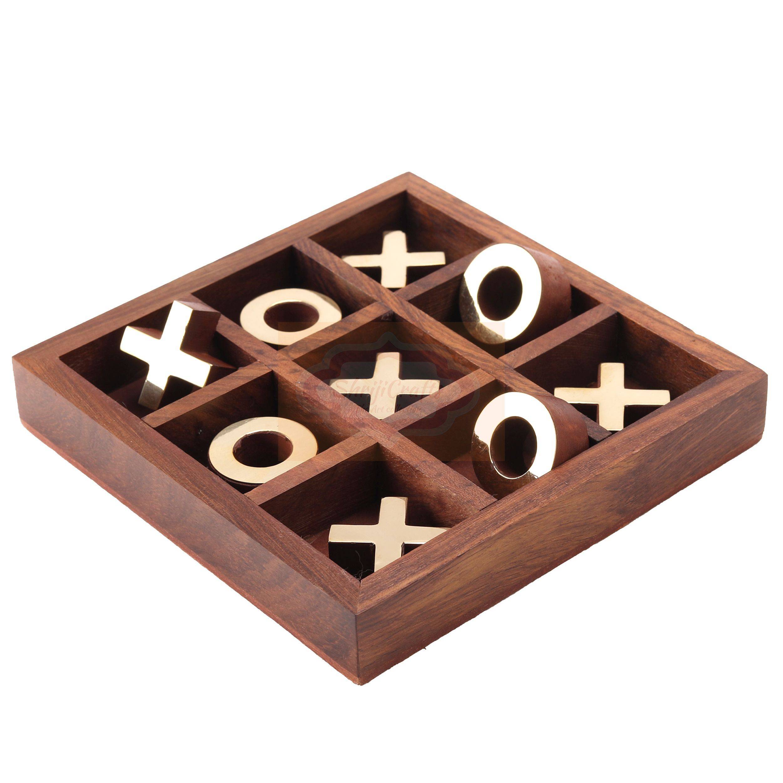  Handcrafted Wooden Tic Tac Toe Game featuring elegant metal X and O playing pieces - View 2