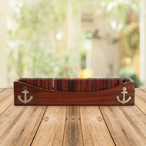 Handcrafted wooden organizer with an elegant nautical anchor design