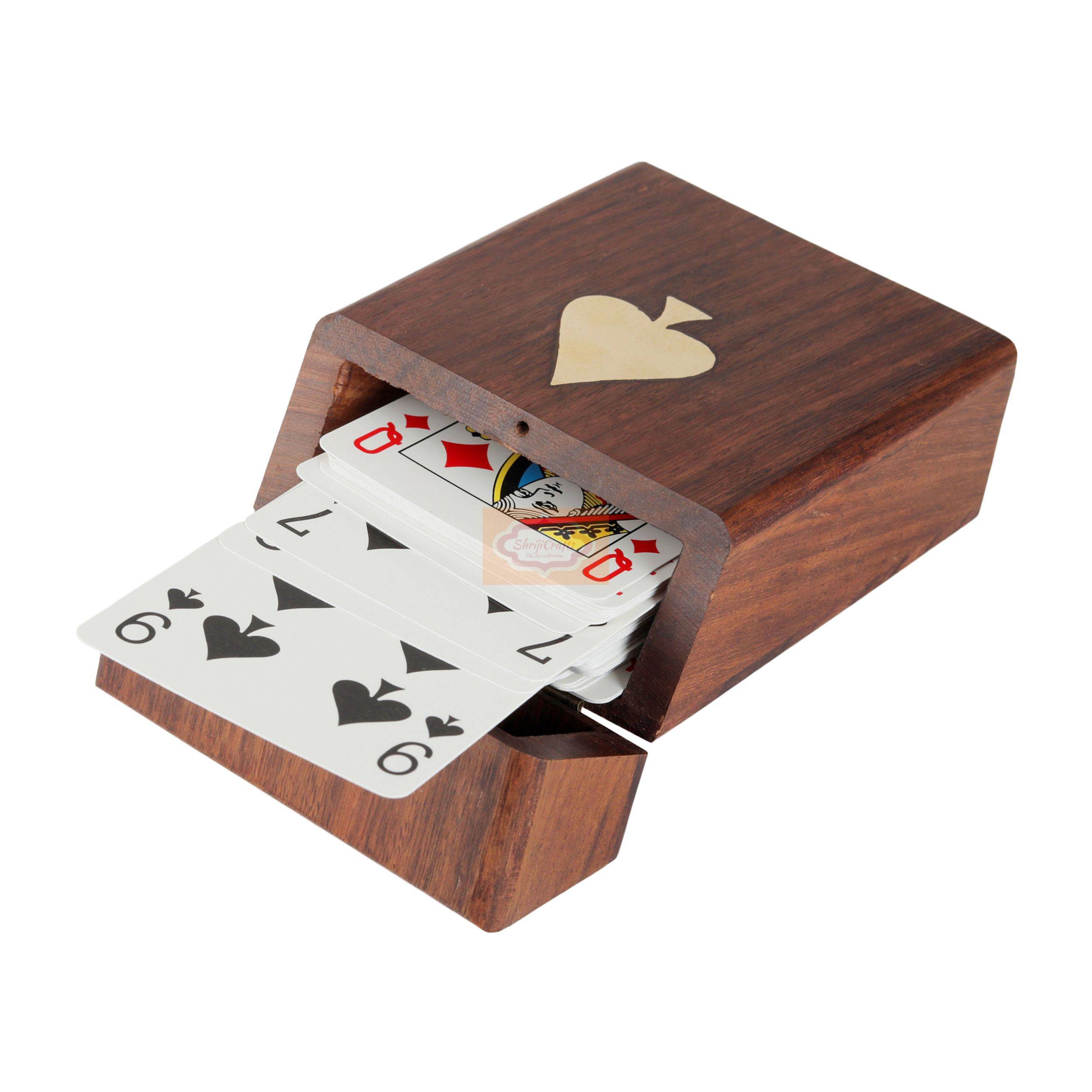 Handcrafted wooden card holder designed to store 1 standard deck of playing cards - View 2