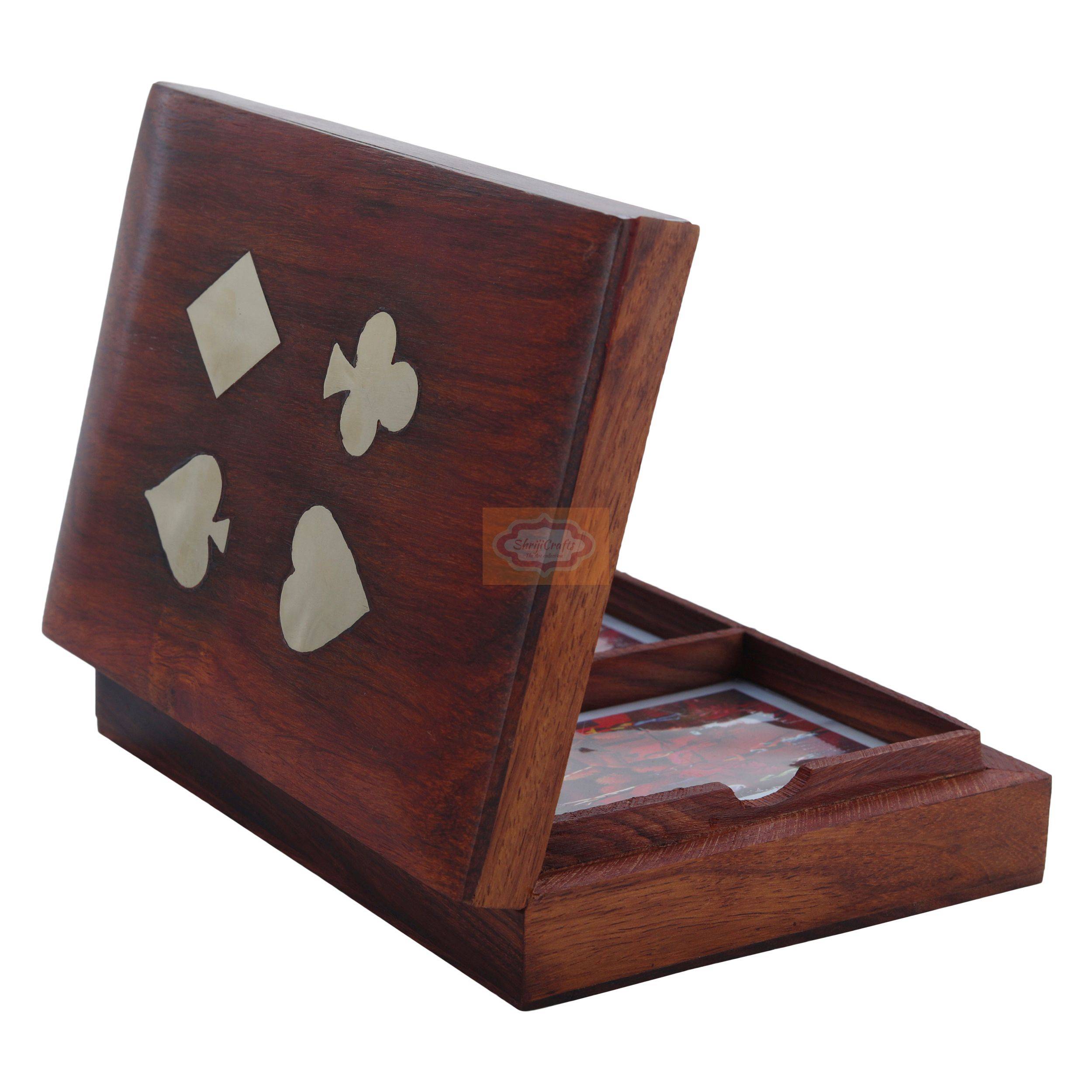 Handcrafted wooden storage box designed to hold 2 standard decks of playing cards - View 3