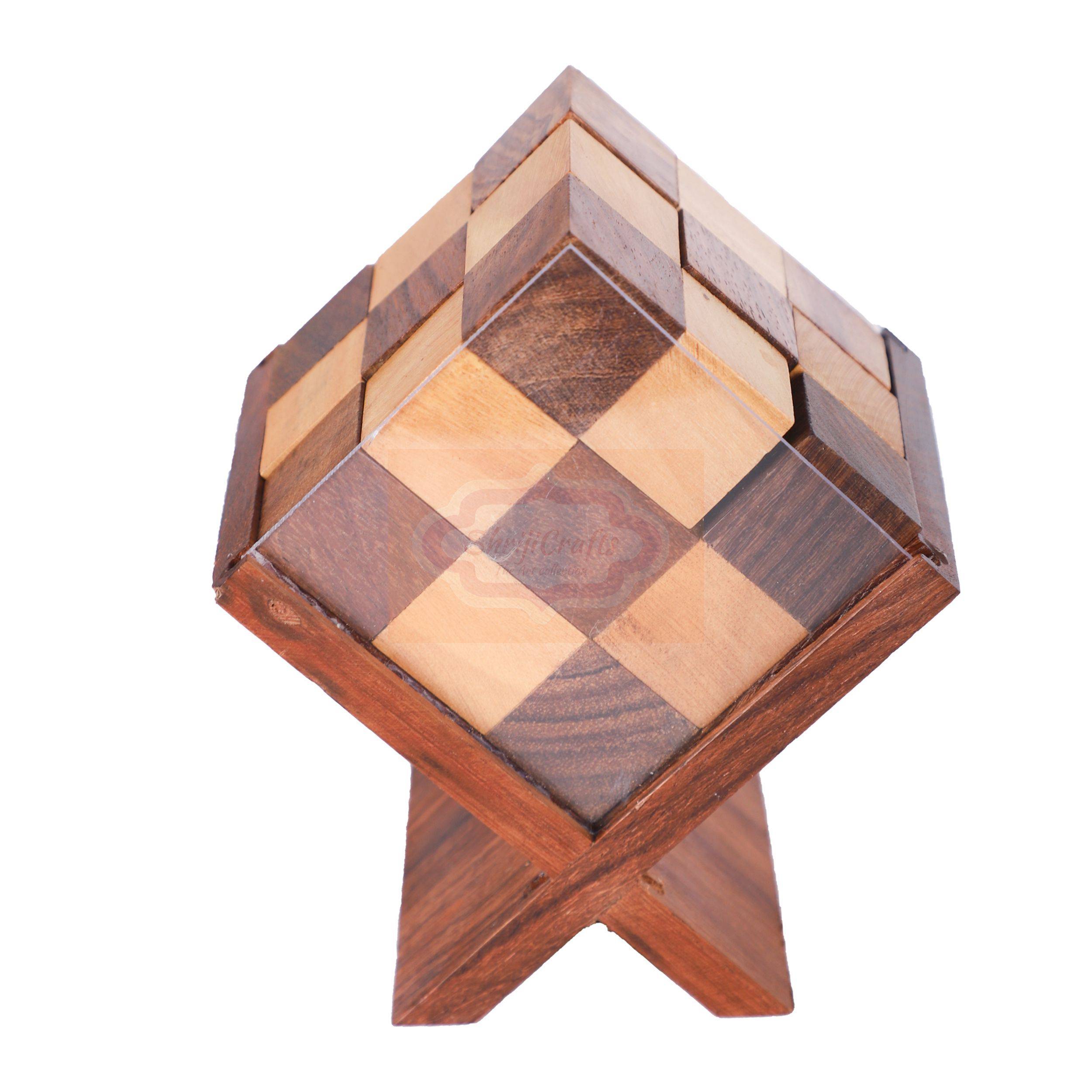 Handcrafted wooden sliding cube puzzle with a hidden secret compartment — handcrafted wooden product by Shrijicrafts