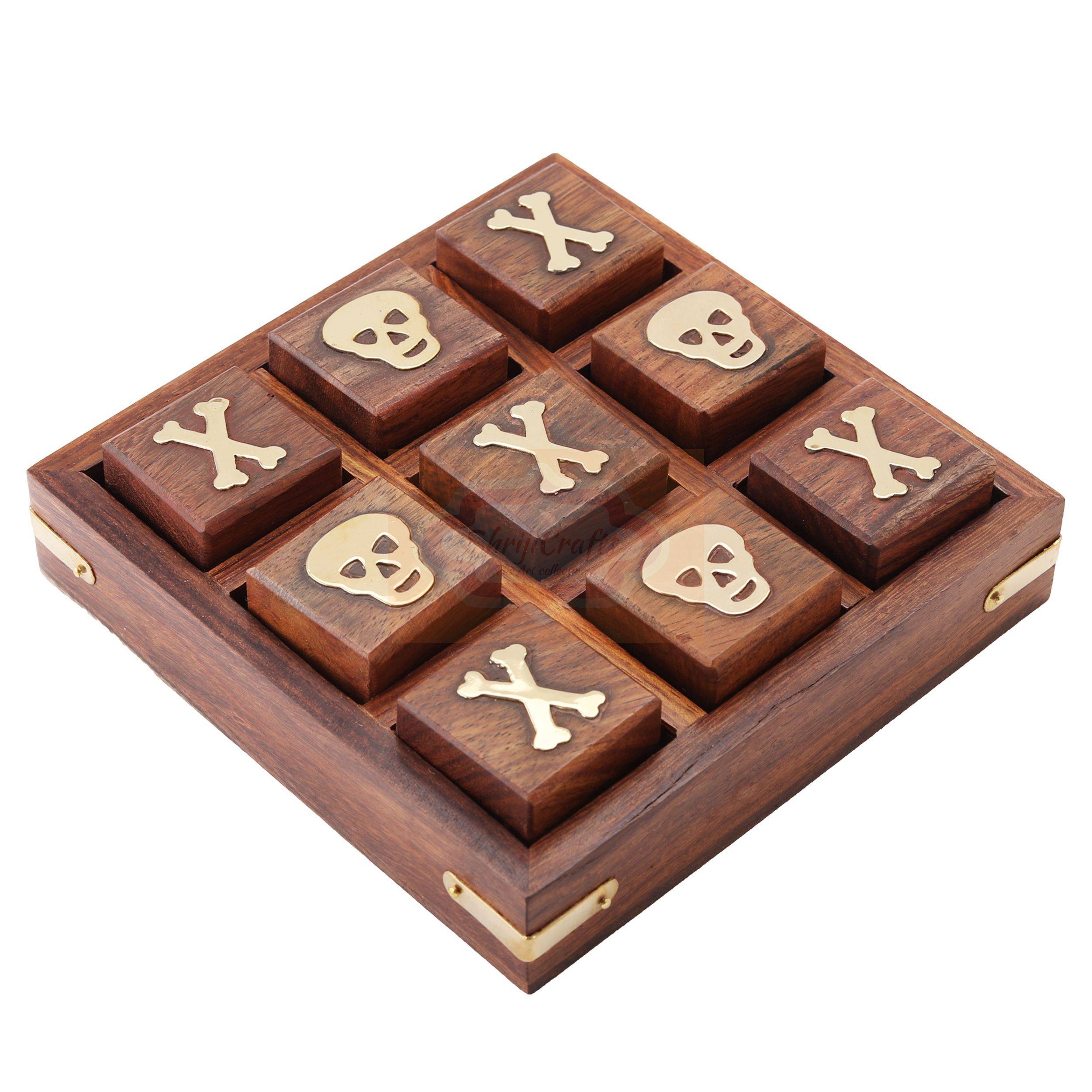 Handcrafted wooden Tic Tac Toe game with durable X & O playing pieces - View 4