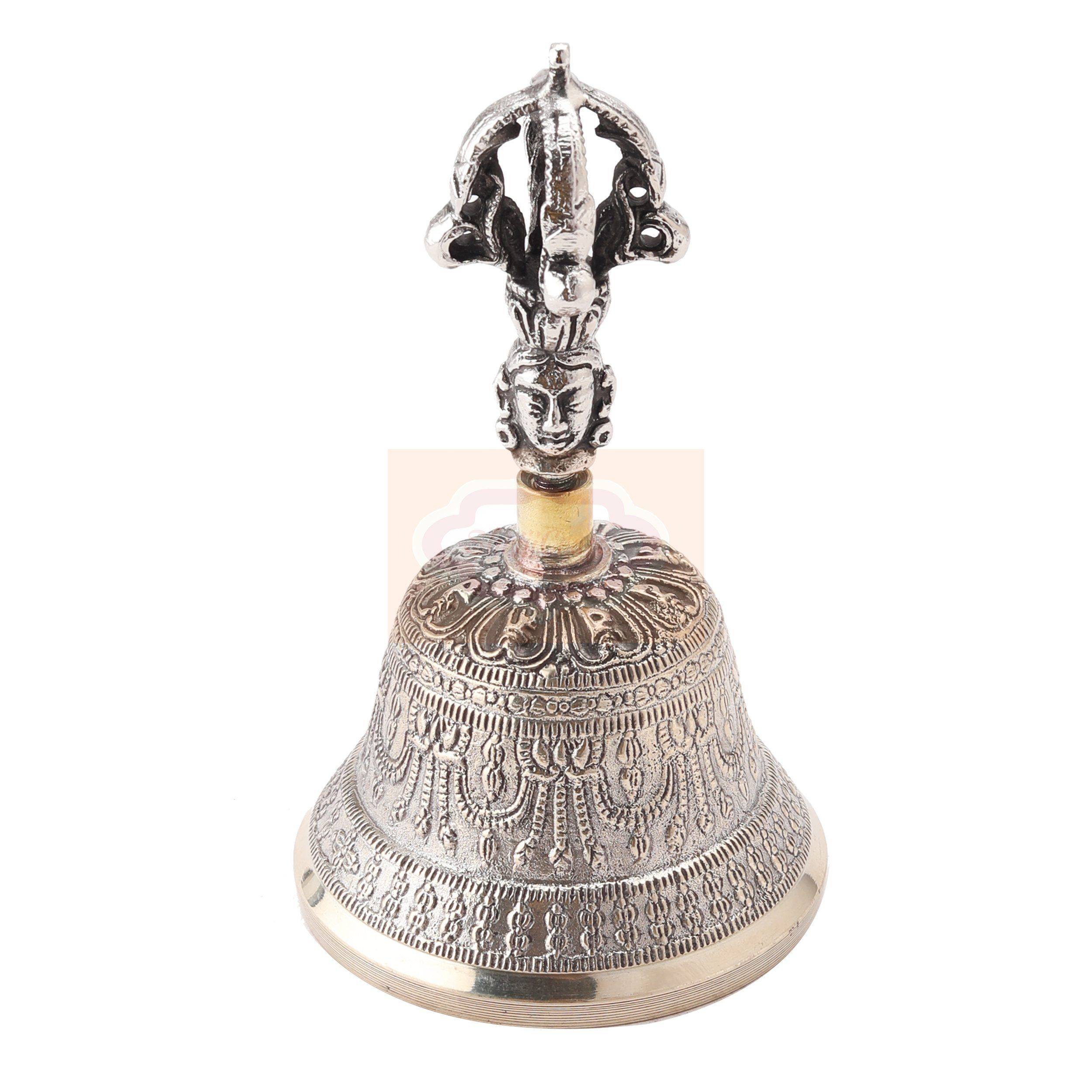 Handcrafted Tibetan prayer bell with intricate traditional detailing - View 3