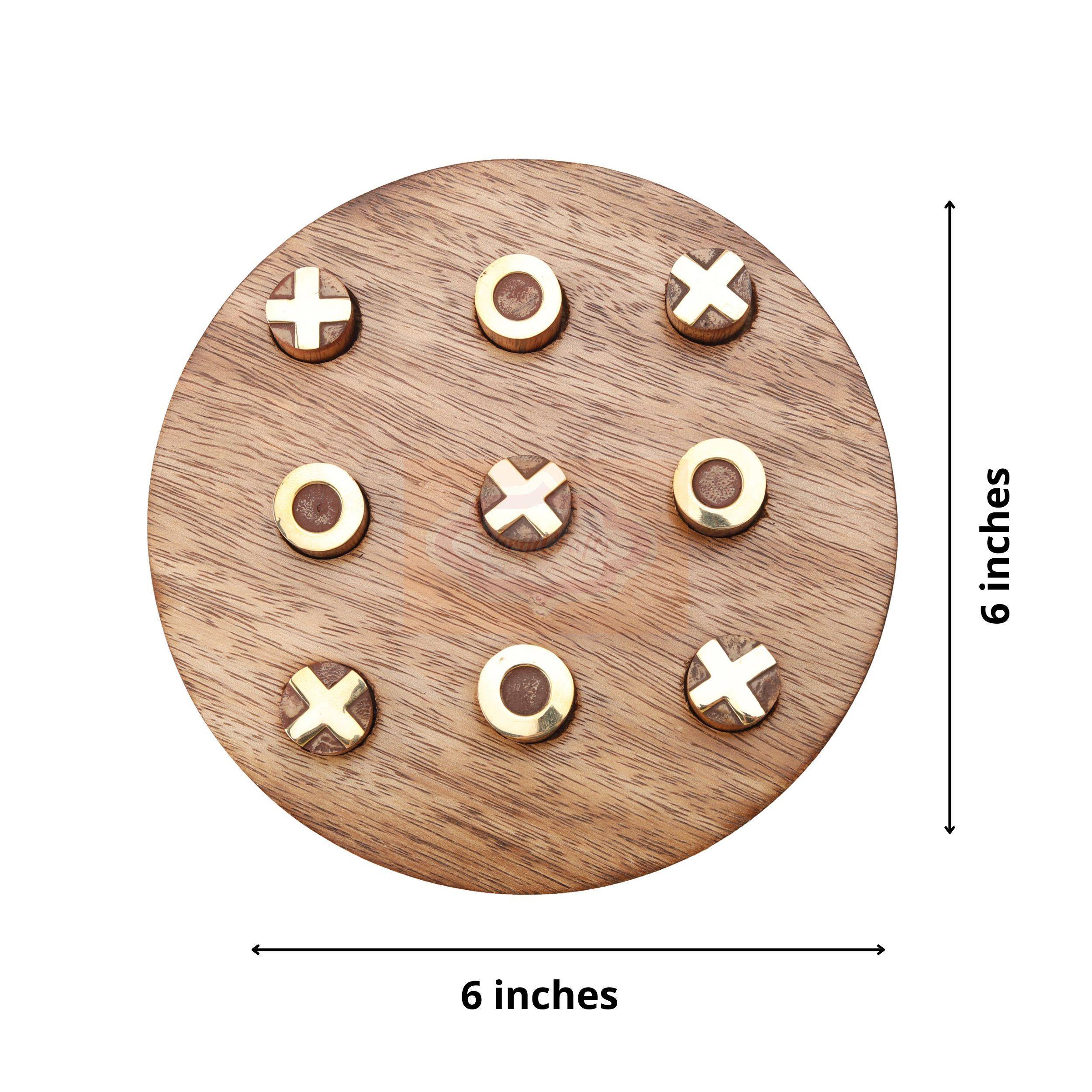 Handcrafted round wooden Tic Tac Toe game with durable X & O playing pieces - View 4