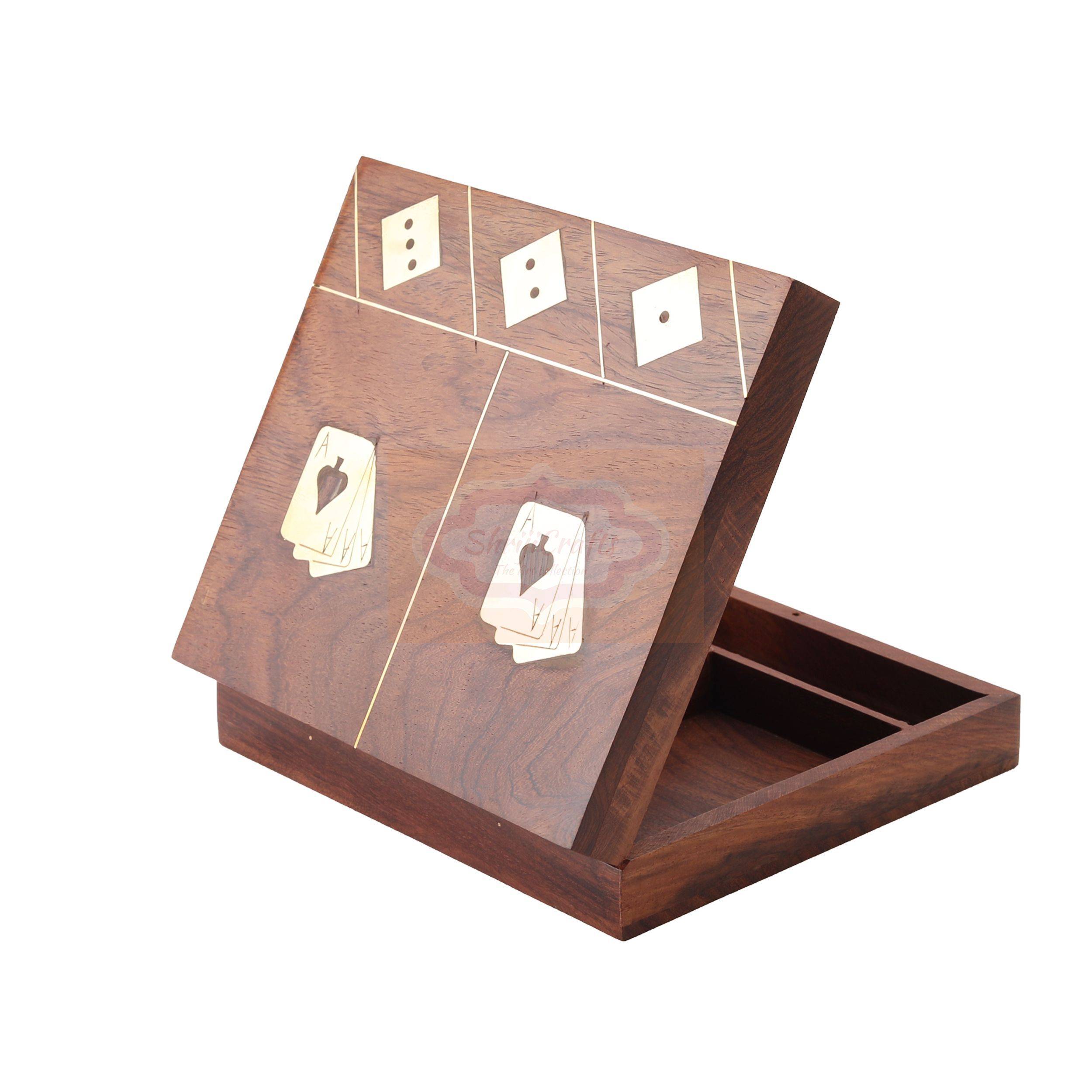 Handcrafted wooden storage box for 2 standard decks of playing cards and 5 dice - View 3