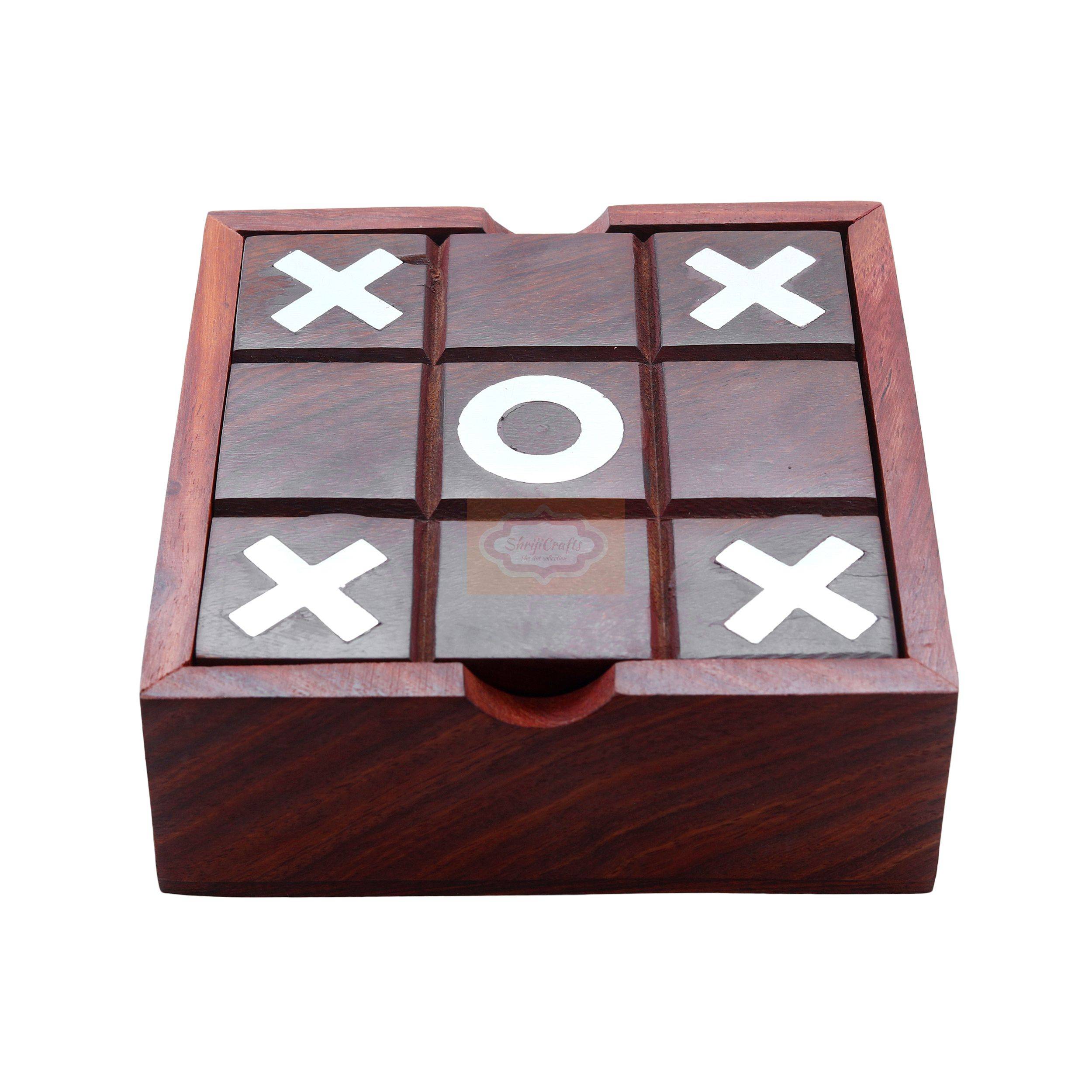 Handcrafted 2-in-1 Wooden Board Game featuring Tic Tac Toe and Brainvita Solitaire Game - View 2