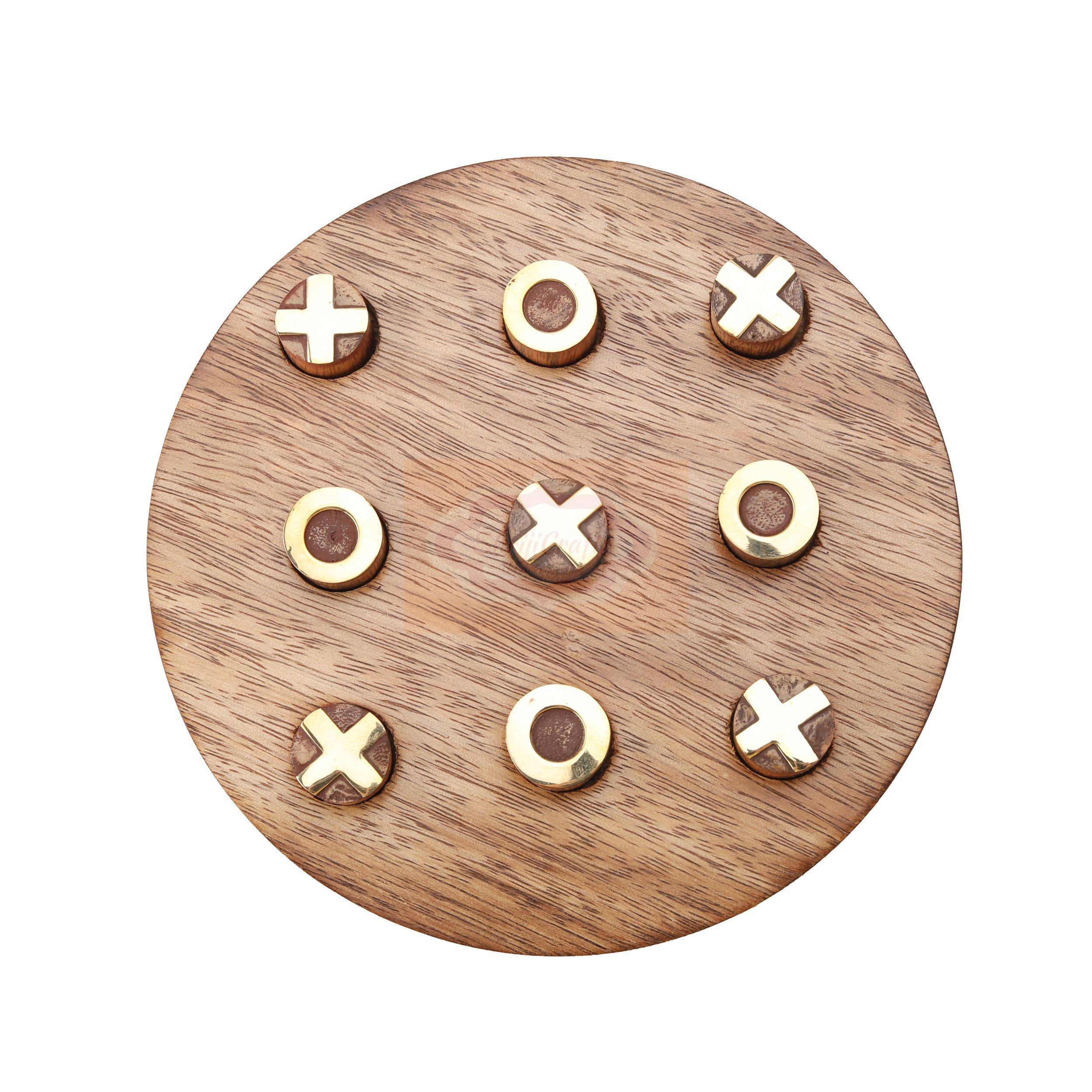Handcrafted round wooden Tic Tac Toe game with durable X & O playing pieces - View 5
