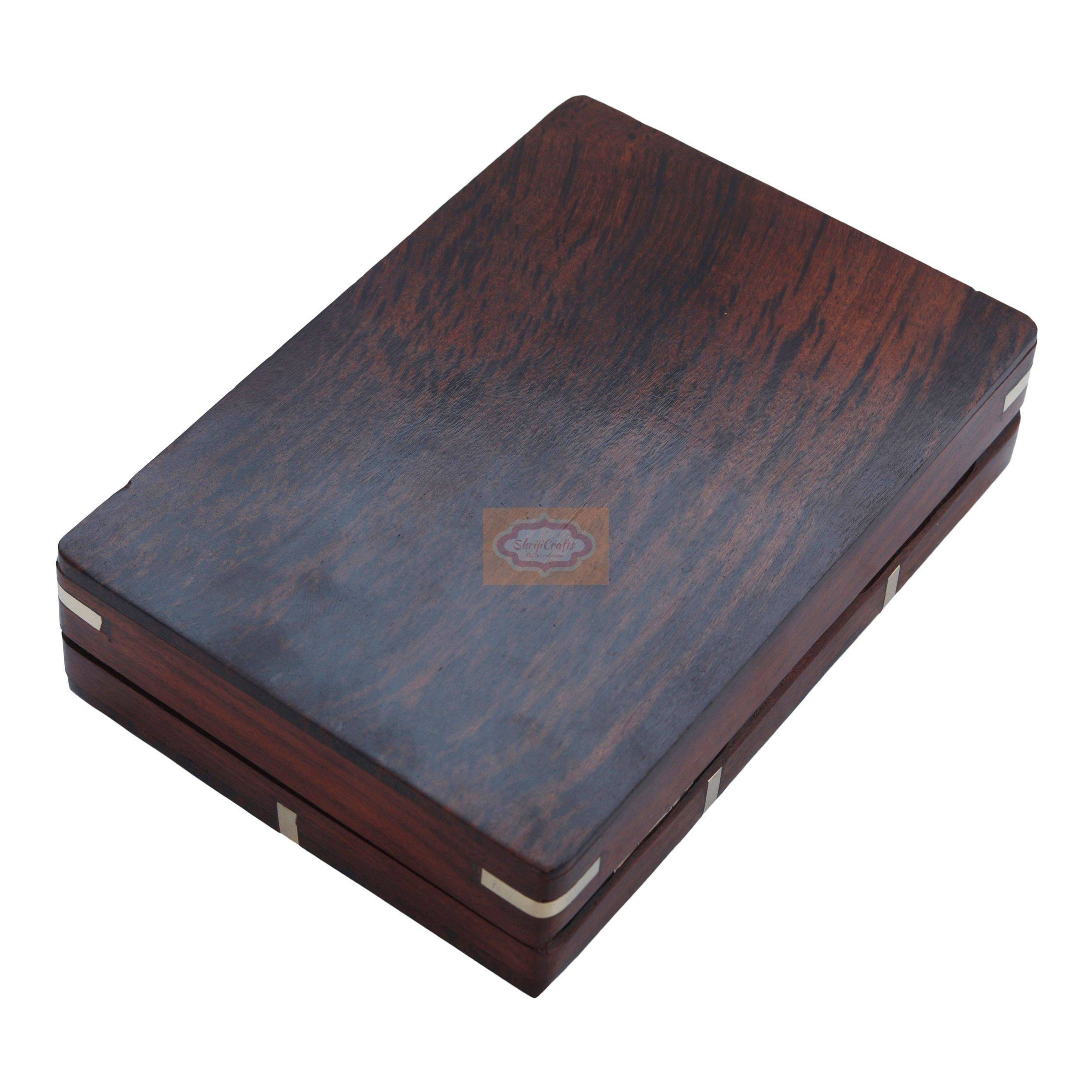 Handcrafted wooden playing card box designed to store 2 standard card decks - View 6