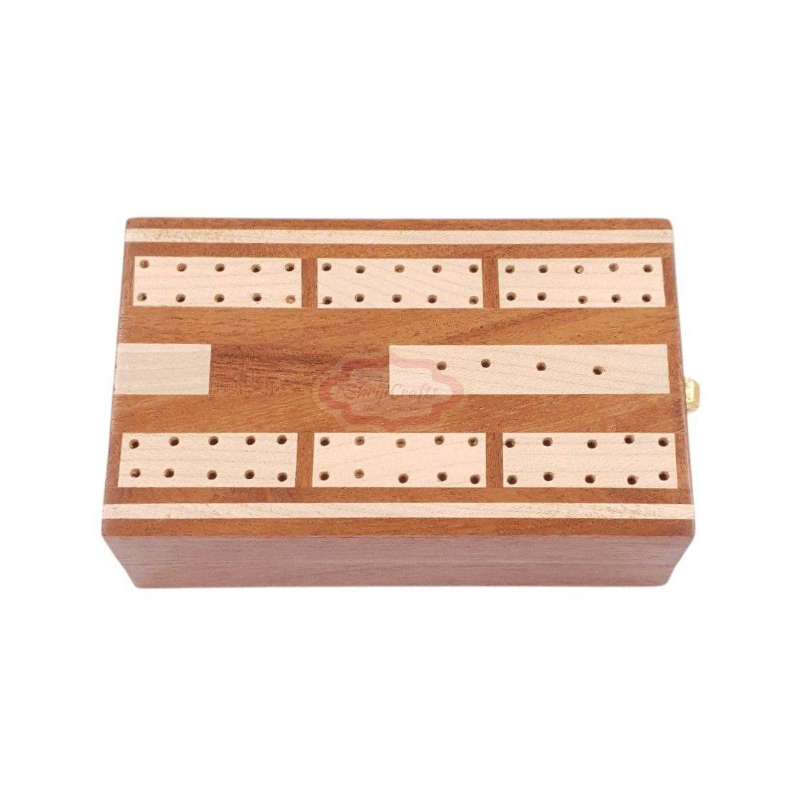 Handcrafted wooden cribbage board with built-in storage for 1 standard deck of playing cards — handcrafted wooden product by Shrijicrafts