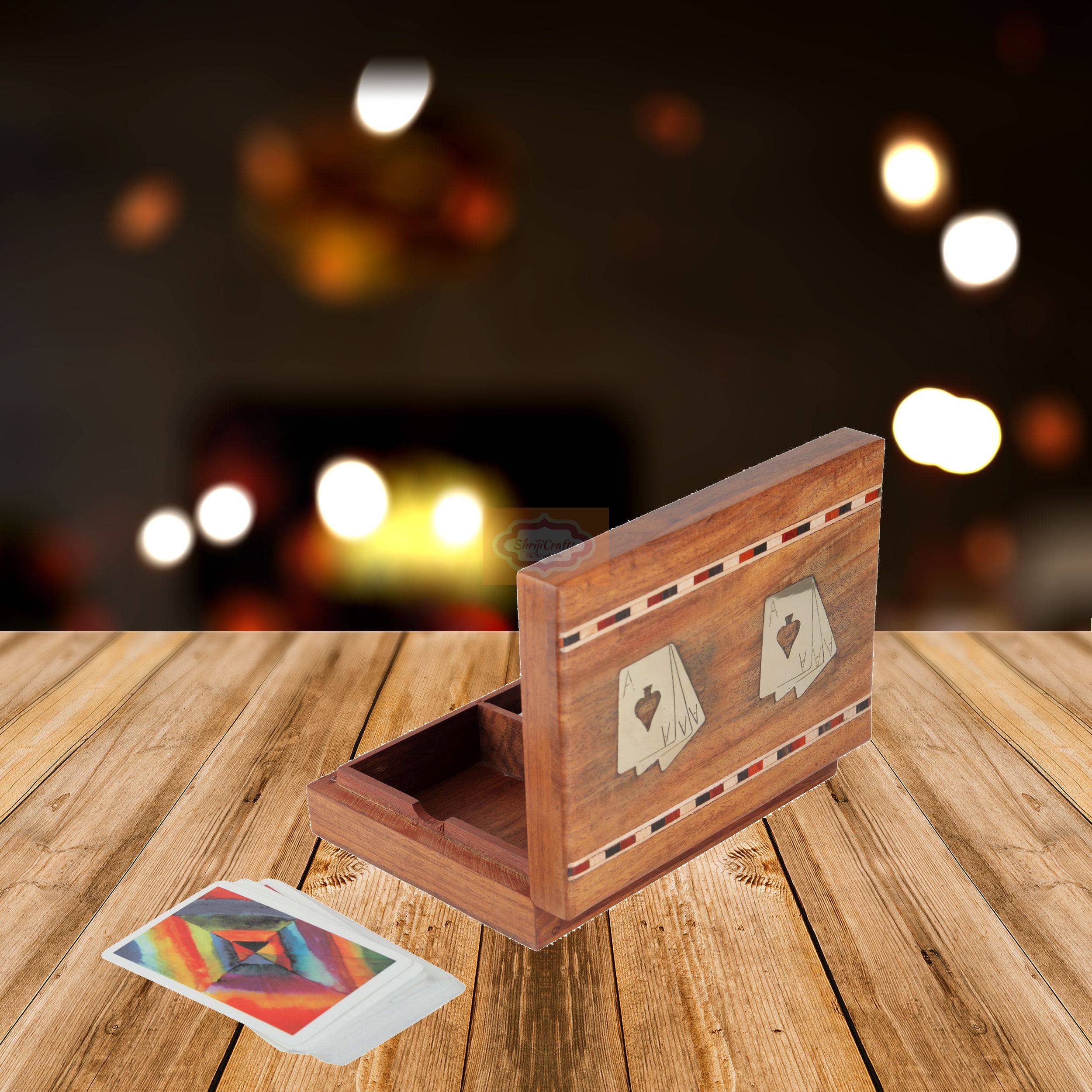 Handcrafted wooden card storage box designed to hold 2 standard decks of playing cards - View 7
