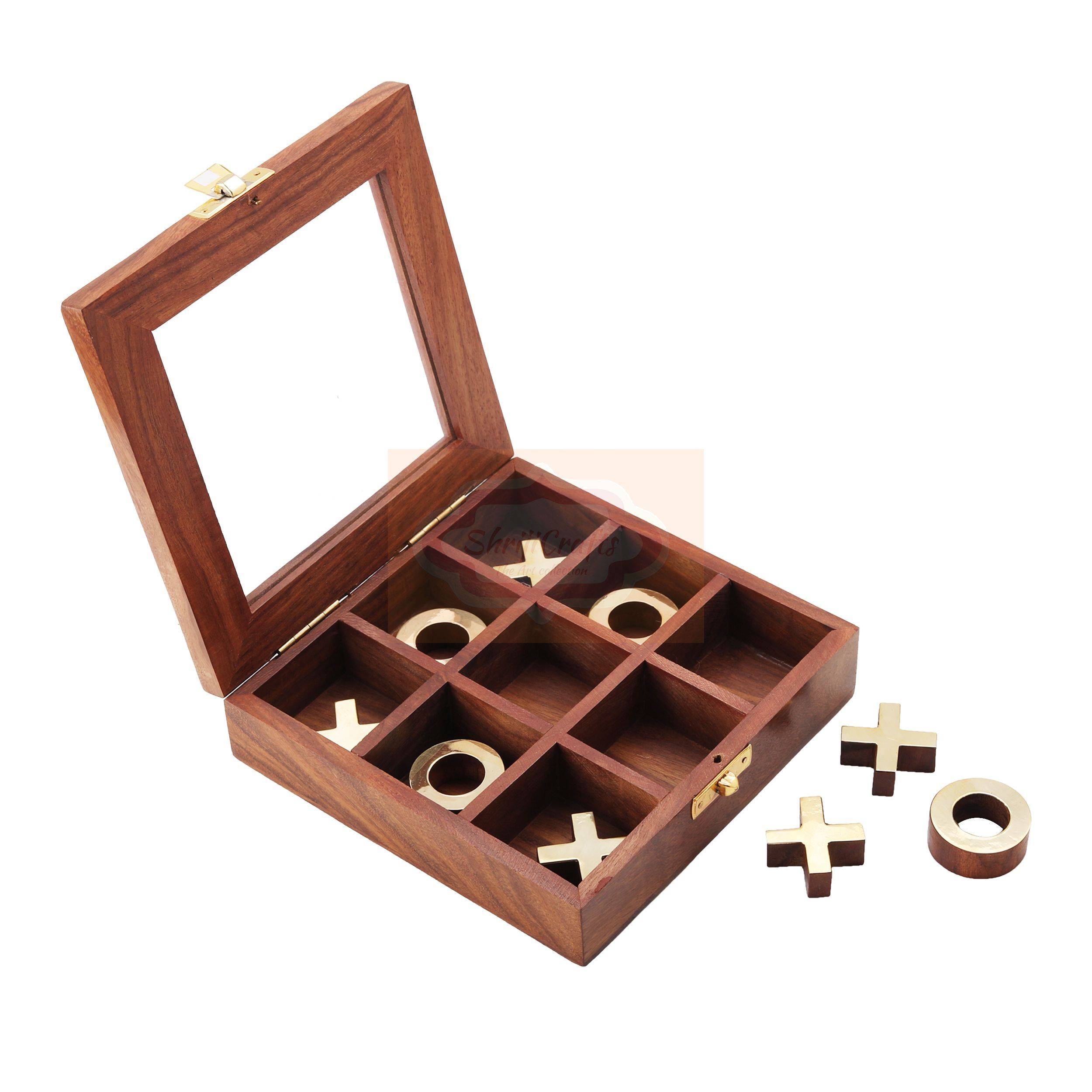 Wooden Tic Tac Toe game with glass lid - View 2