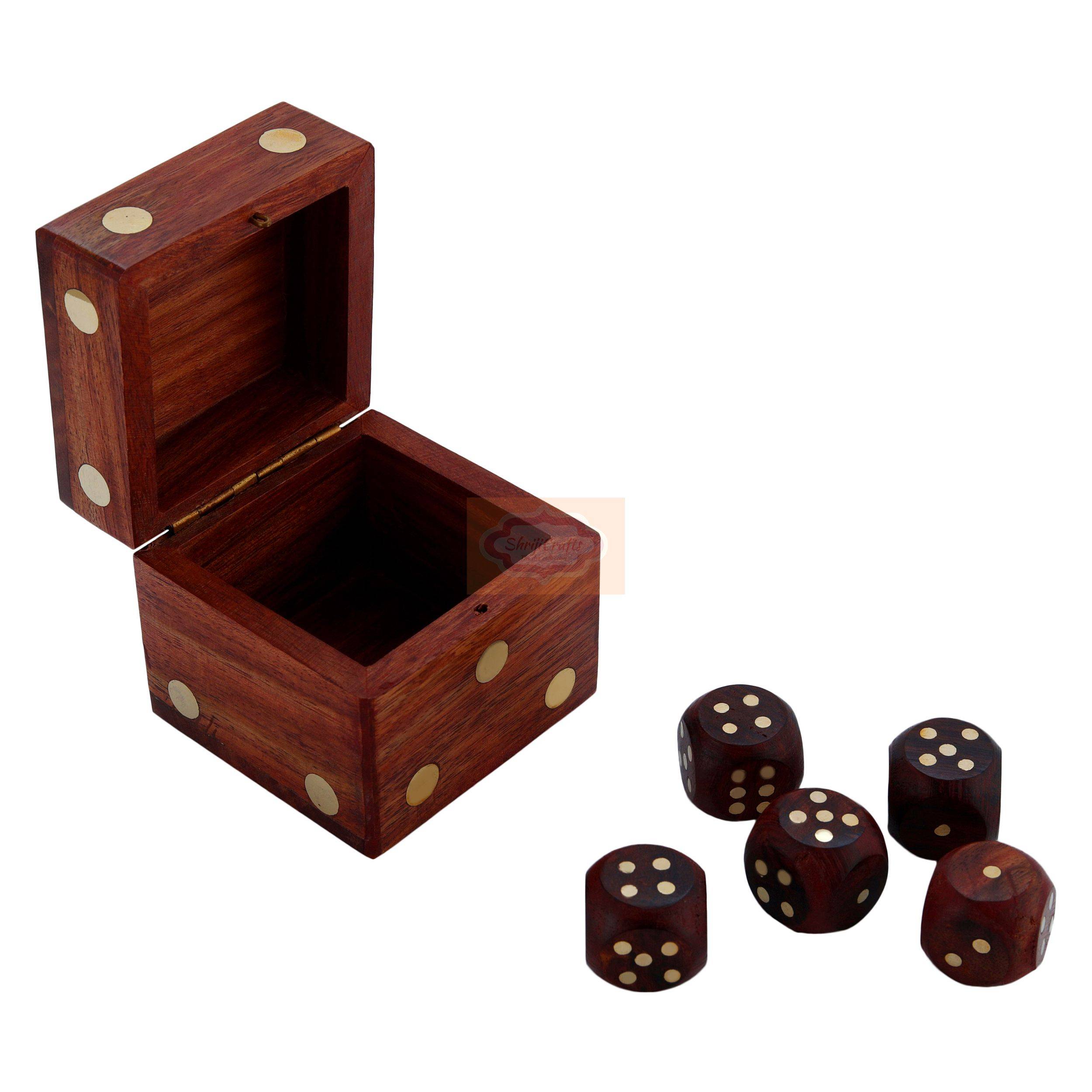Handcrafted Wooden Dice Box with 5 premium wooden dice - View 2
