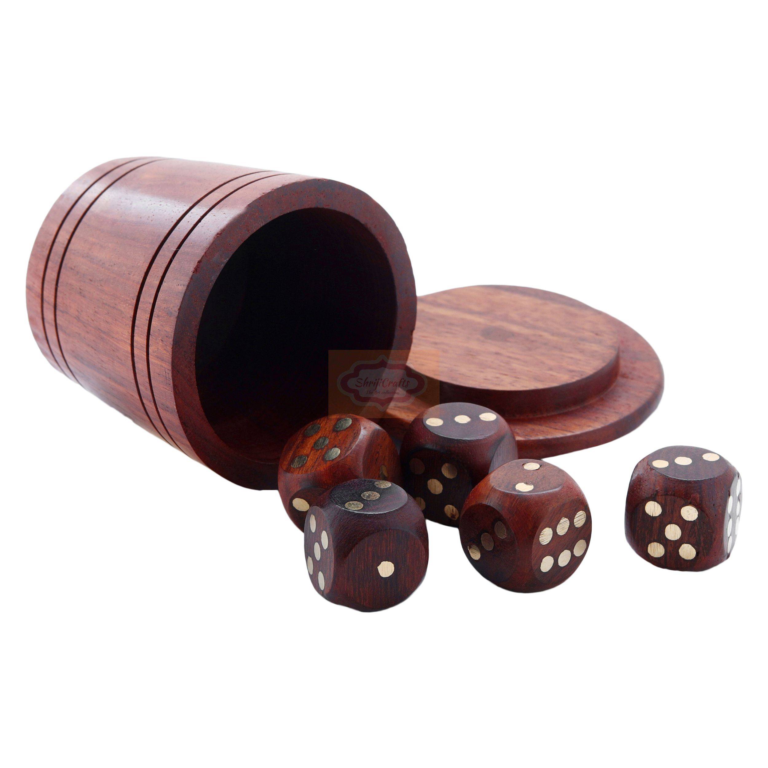 Handcrafted wooden dice box set with 5 premium wooden dice - View 3