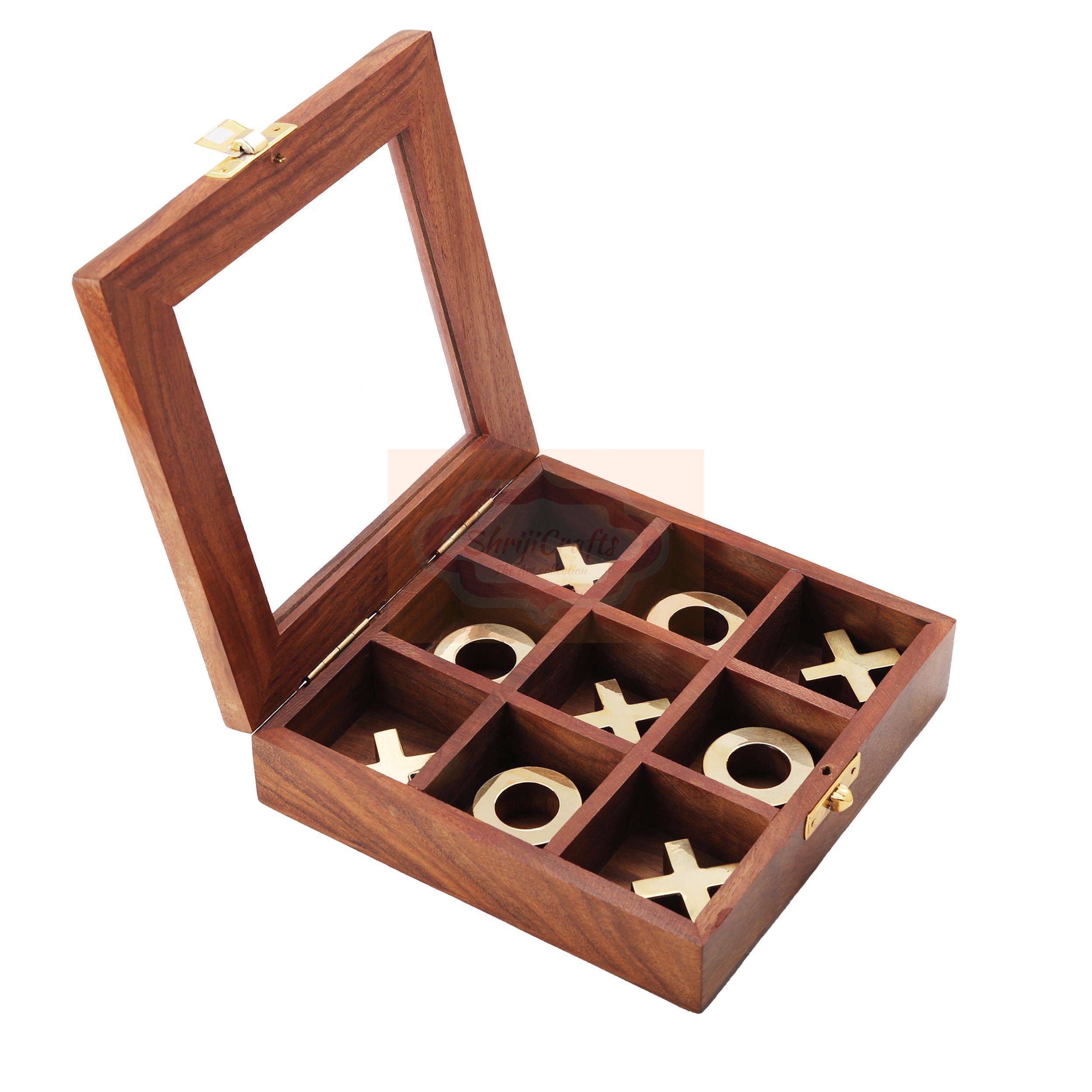 Wooden Tic Tac Toe game with glass lid - View 5