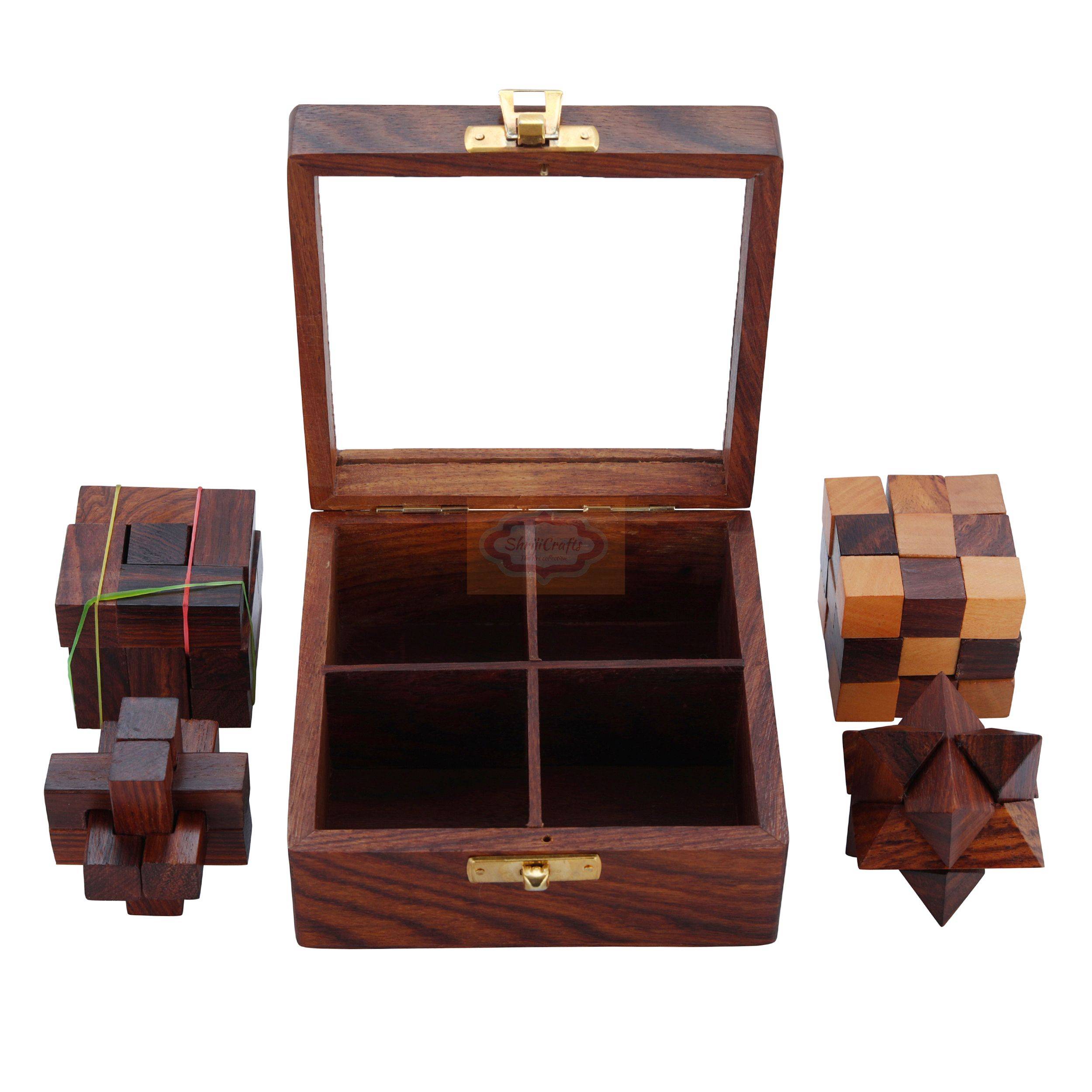 4-in-One Wooden Puzzle Set by Shriji Crafts — handcrafted wooden product by Shrijicrafts