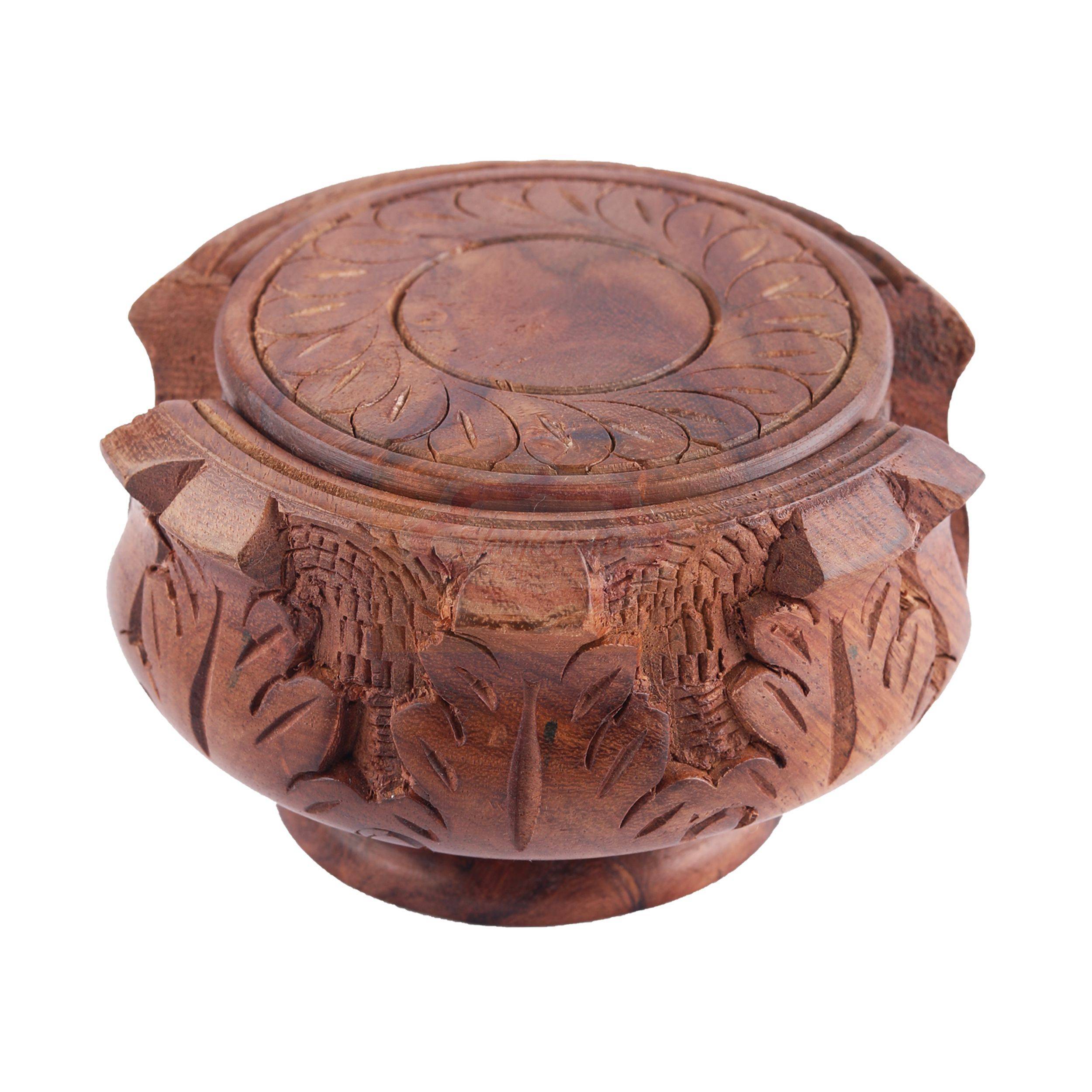 Handcrafted wooden tea coaster set including 6 coasters with a matching storage holder - View 3