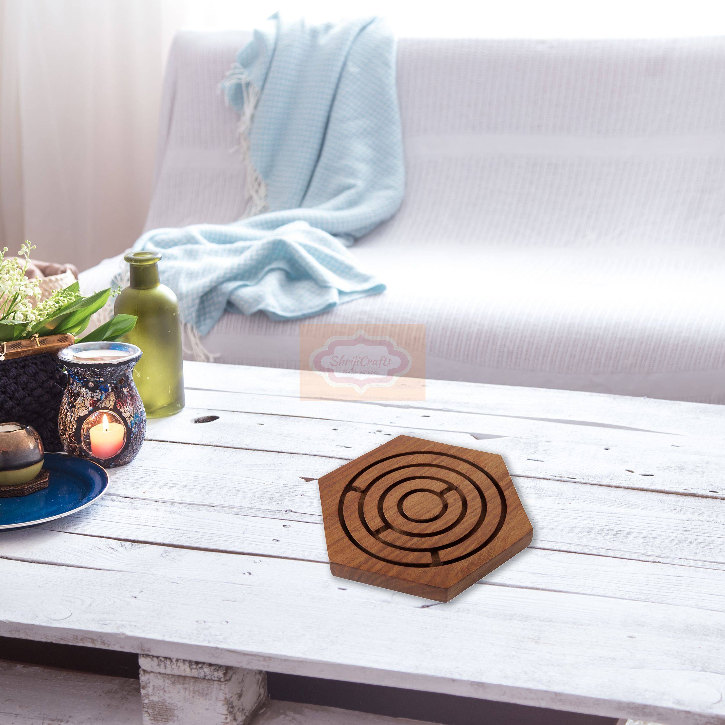 Handcrafted wooden Hexagon Labyrinth Ball Maze Puzzle for fun and skill development — handcrafted wooden product by Shrijicrafts