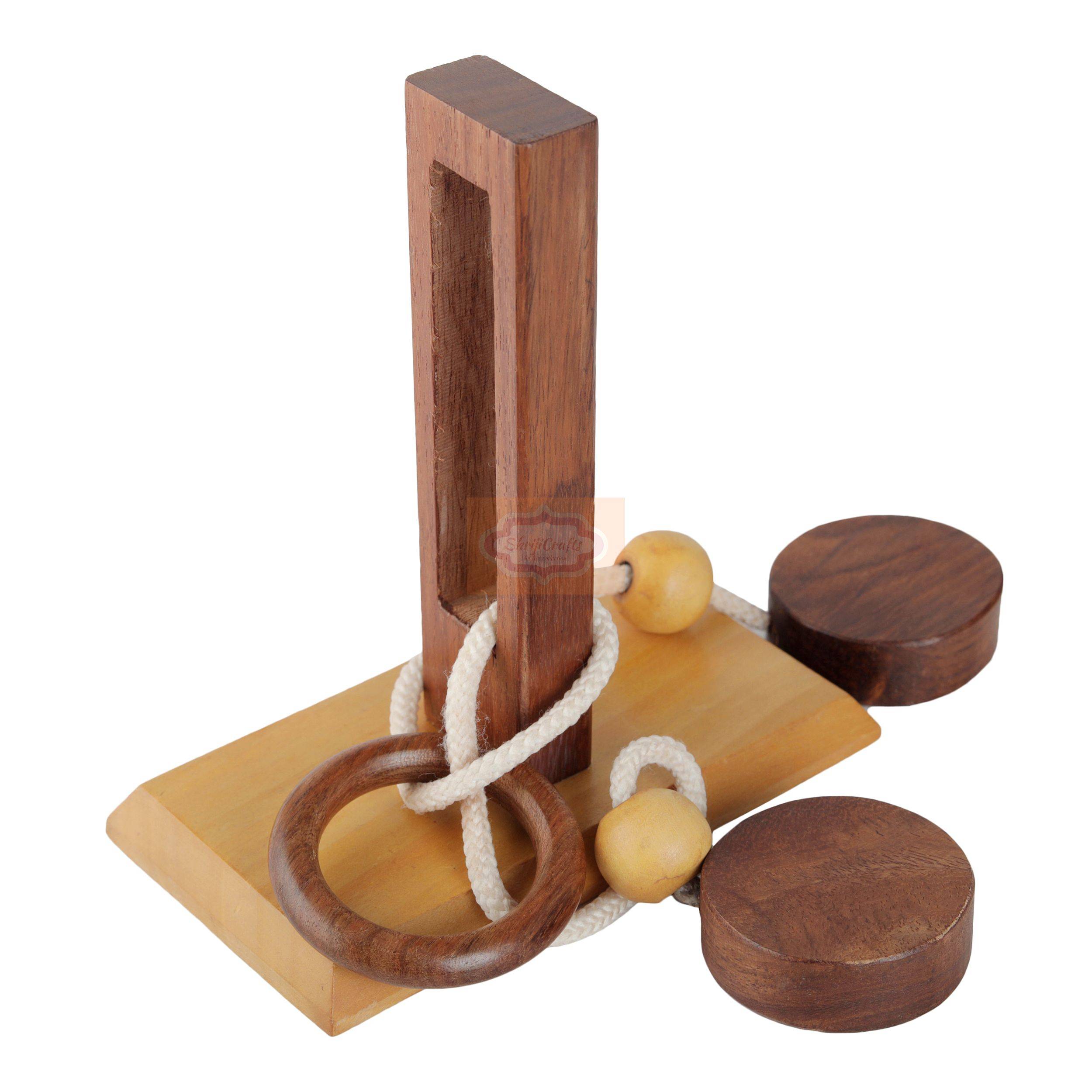 Handcrafted Wooden Rope & Ring Brain Teaser Puzzle for kids and adults — handcrafted wooden product by Shrijicrafts