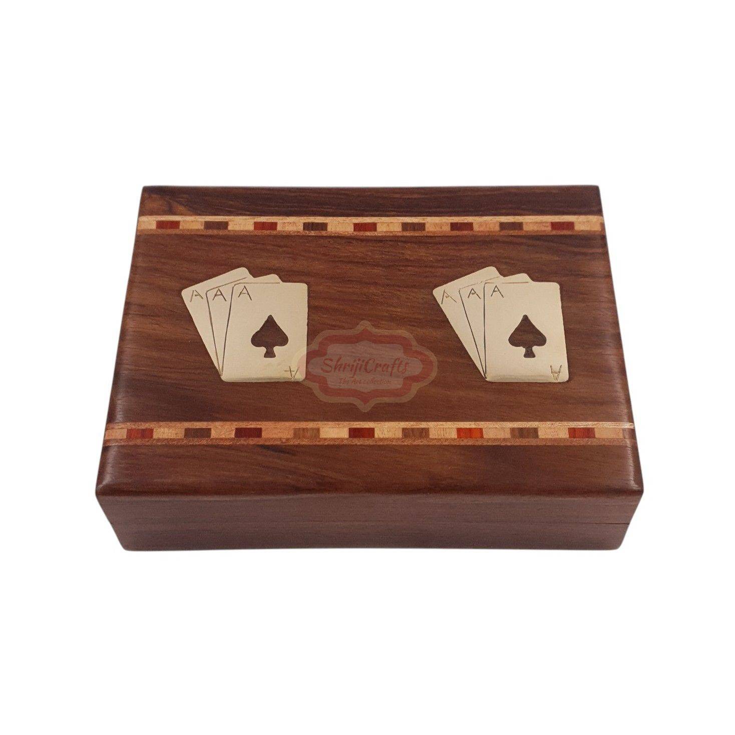 Handcrafted wooden playing card storage box for two standard decks of cards - View 5