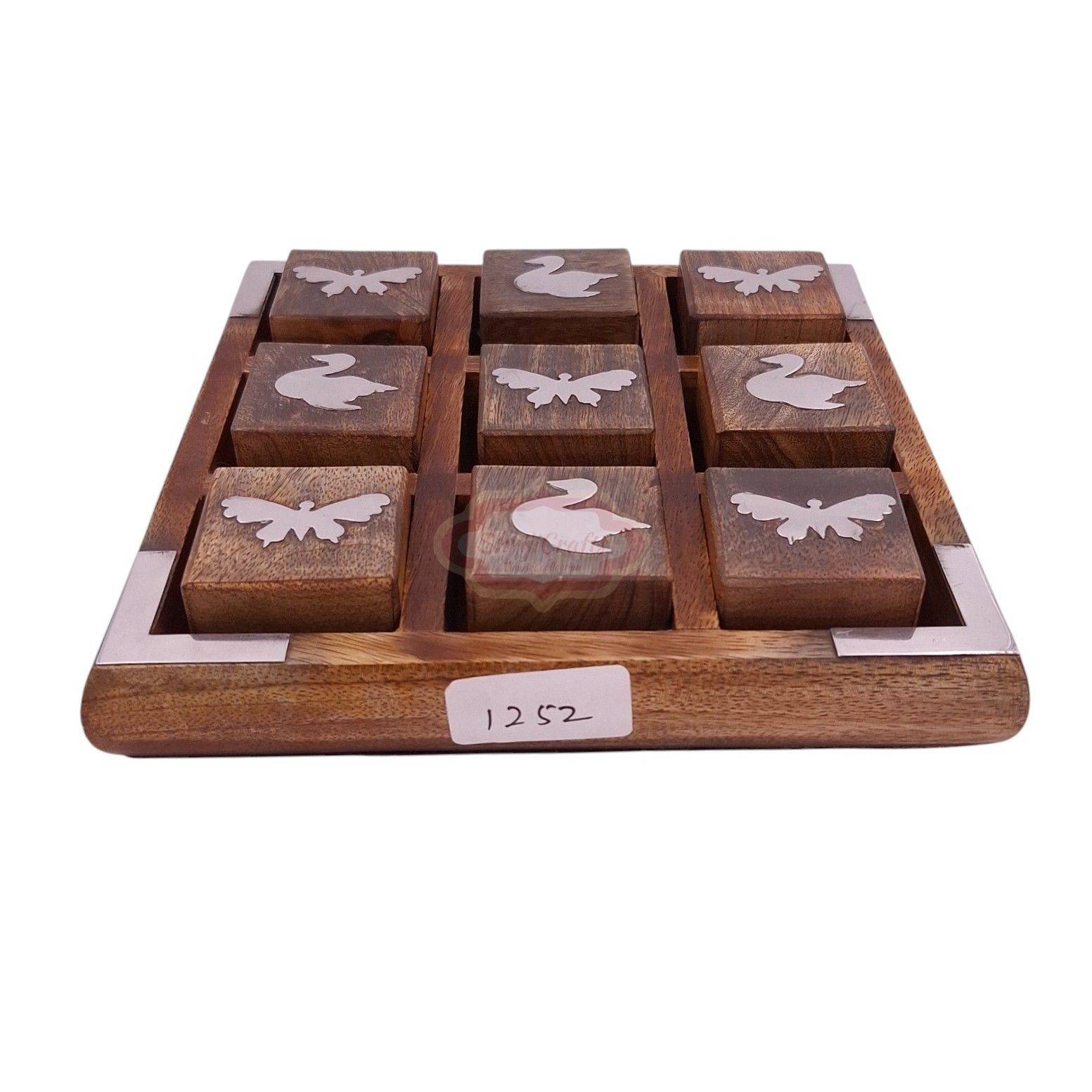 Handcrafted wooden Tic Tac Toe game with durable X & O playing pieces - View 5