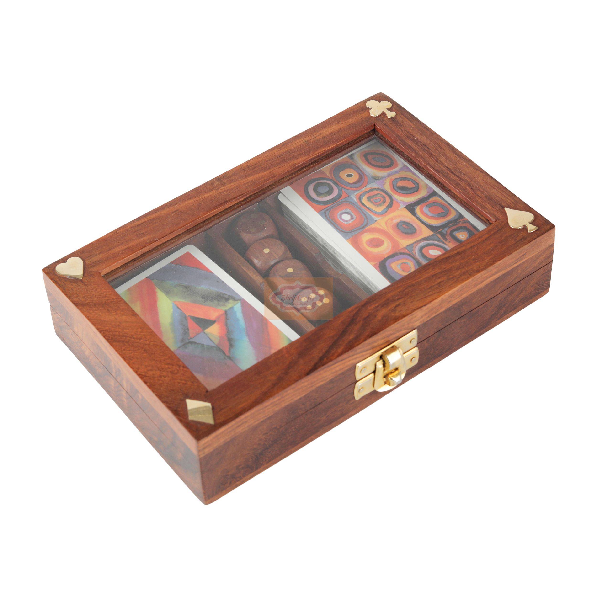 Elegant handcrafted wooden card storage box designed to hold 2 decks of playing cards - View 5