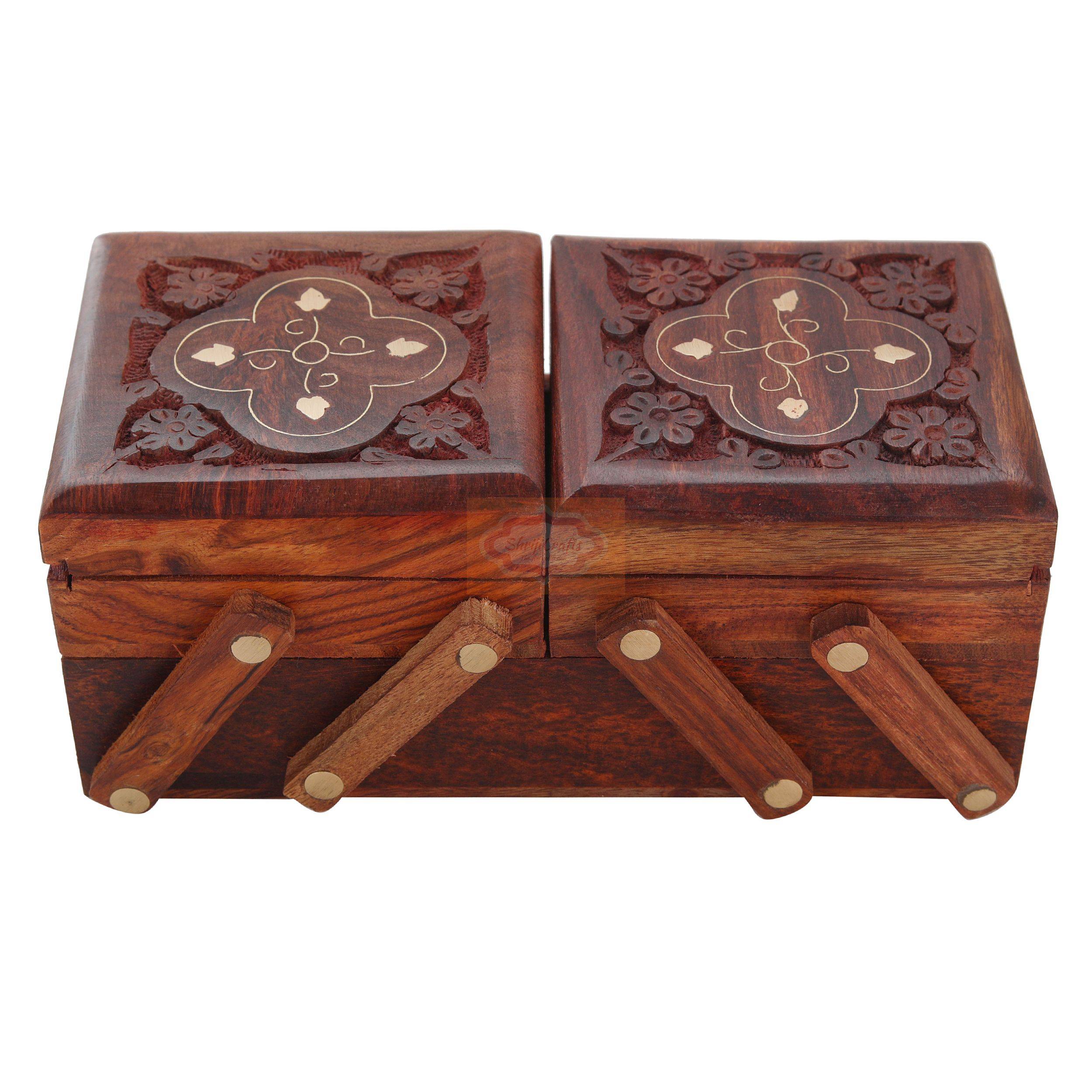Elegant handcrafted wooden jewellery box with a soft velvet-lined interior to protect jewelry from scratches and damage - View 2