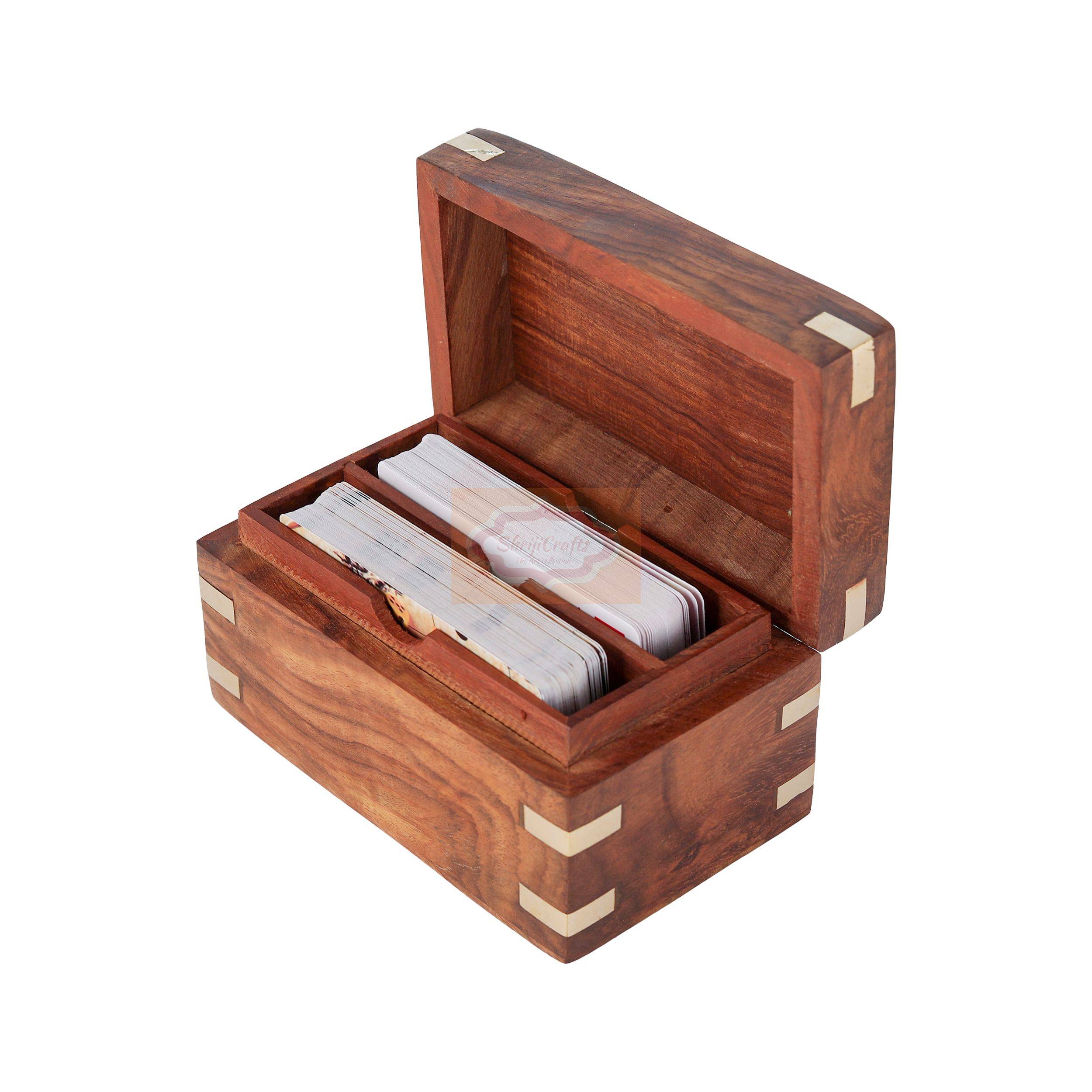 Premium handcrafted Sheesham wood Holds 2 standard playing card decks  - View 2