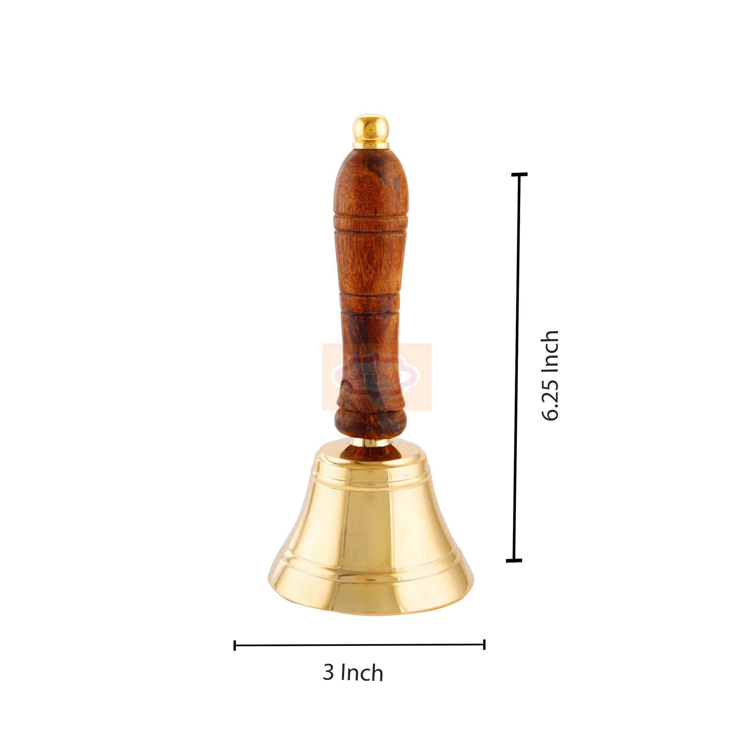Handcrafted solid brass hand bell with a polished finish and comfortable wooden handle - View 4