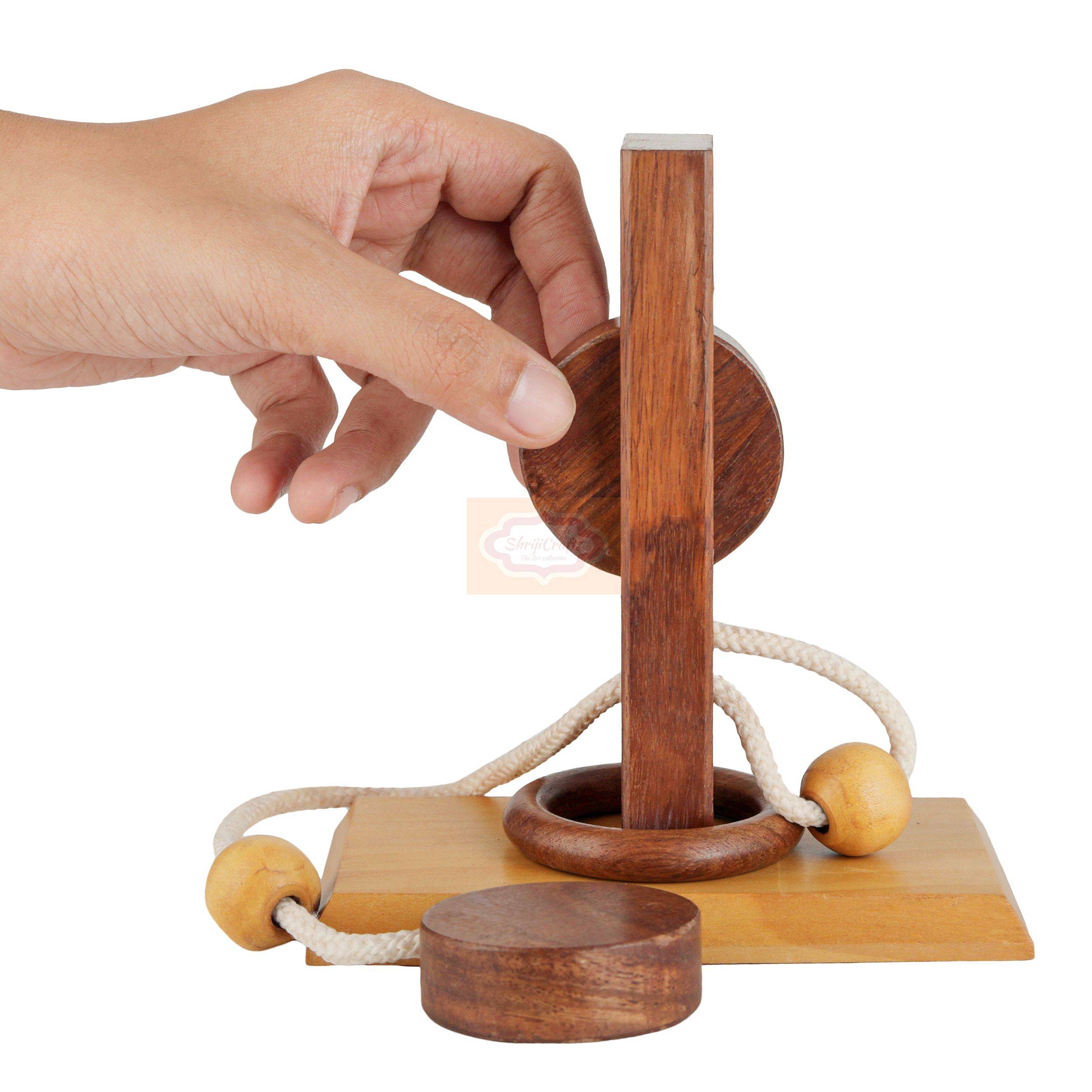 Handcrafted Wooden Rope & Ring Brain Teaser Puzzle for kids and adults — handcrafted wooden product by Shrijicrafts