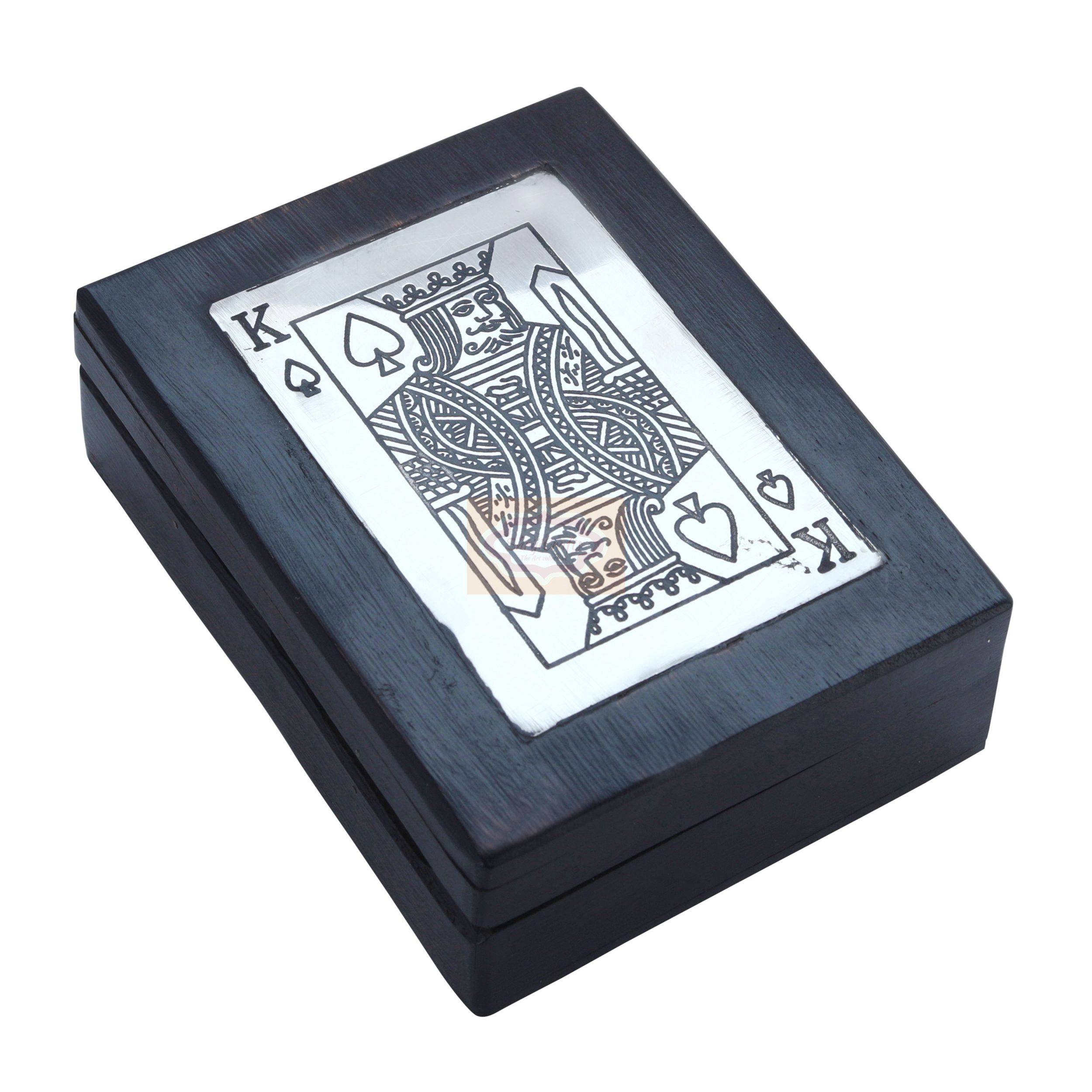 Handcrafted wooden playing card holder box with elegant brass inlay craftsmanship - View 5