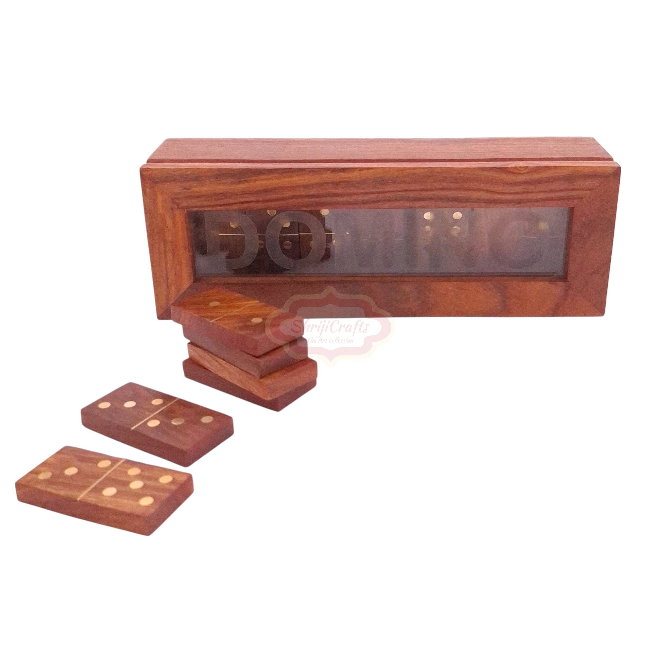Handcrafted 28-piece wooden dominoes set with an elegant glass lid storage box - View 2