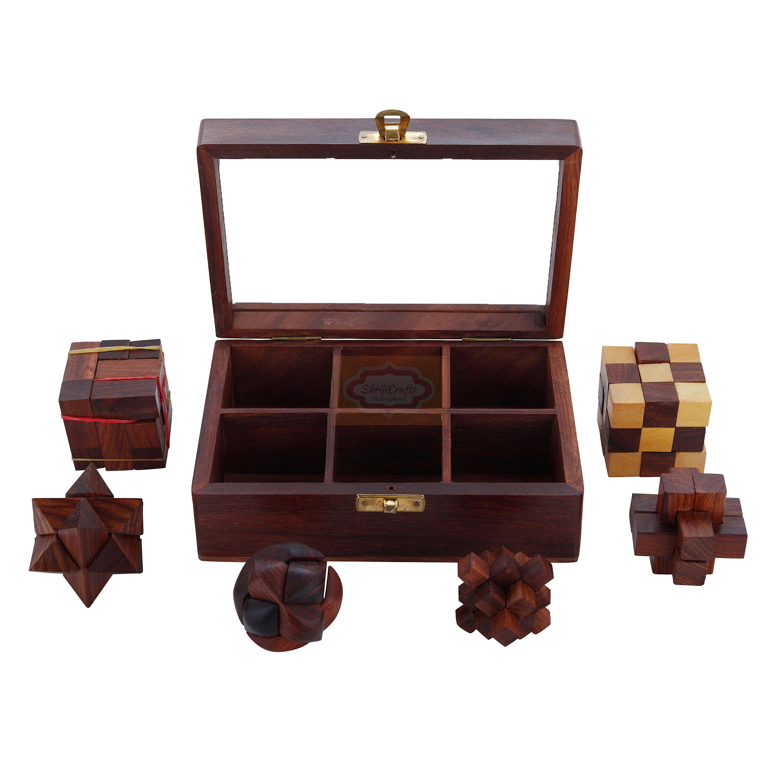 Wooden 3D Puzzle Set Six-in-One Puzzle Set: Includes a variety of challenging 3D wooden puzzles in one box — handcrafted wooden product by Shrijicrafts