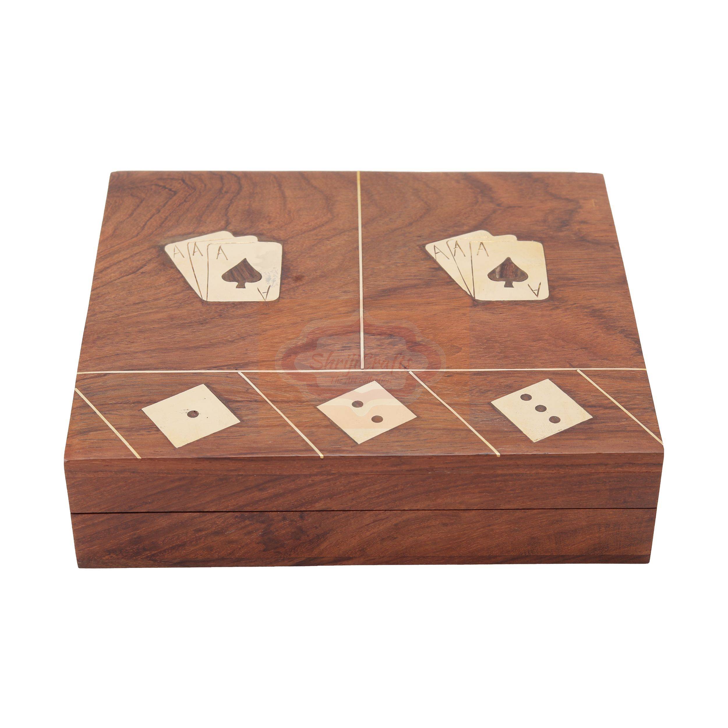 Handcrafted wooden storage box for 2 standard decks of playing cards and 5 dice - View 7