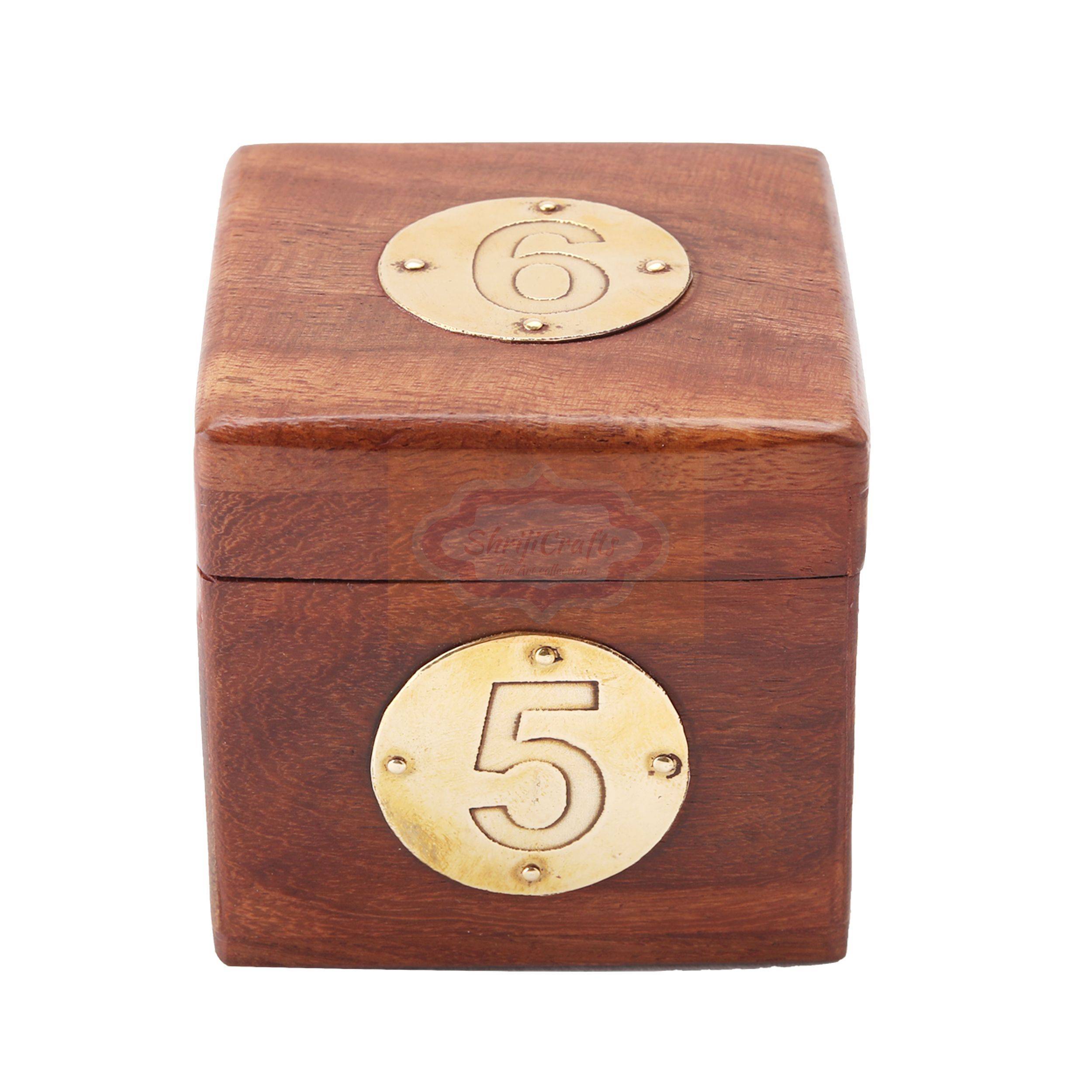 Handcrafted wooden dice box complete with 5 premium playing dice - View 5