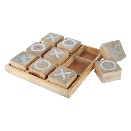 Handcrafted wooden Tic Tac Toe game with durable X & O playing pieces
