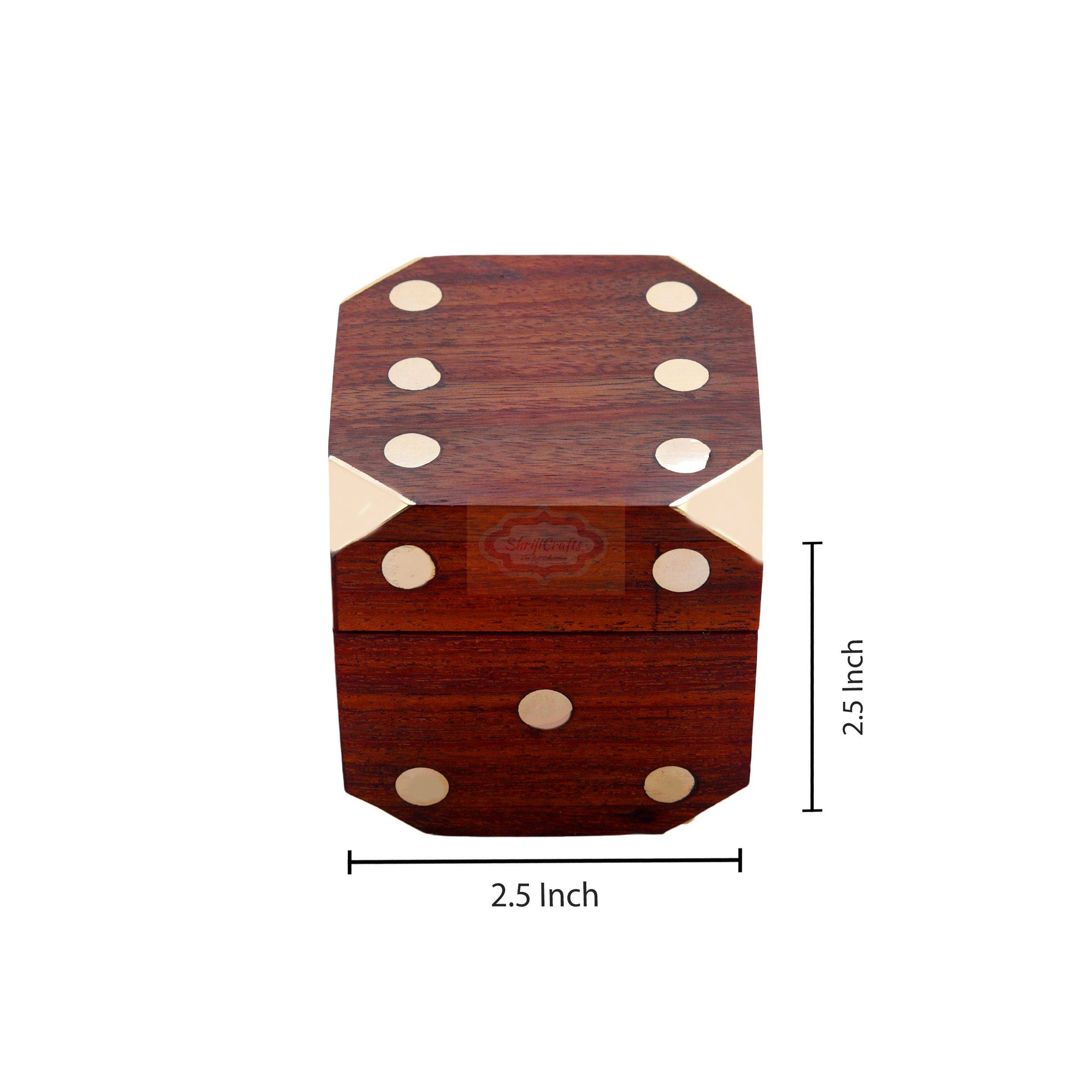 Handcrafted 3-in-1 wooden dice set featuring a storage box, 5 wooden dice, and brain teaser functionality - View 5