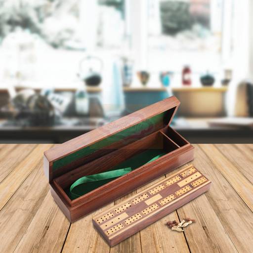 Handcrafted wooden cribbage storage box for organizing cribbage pegs and game accessories