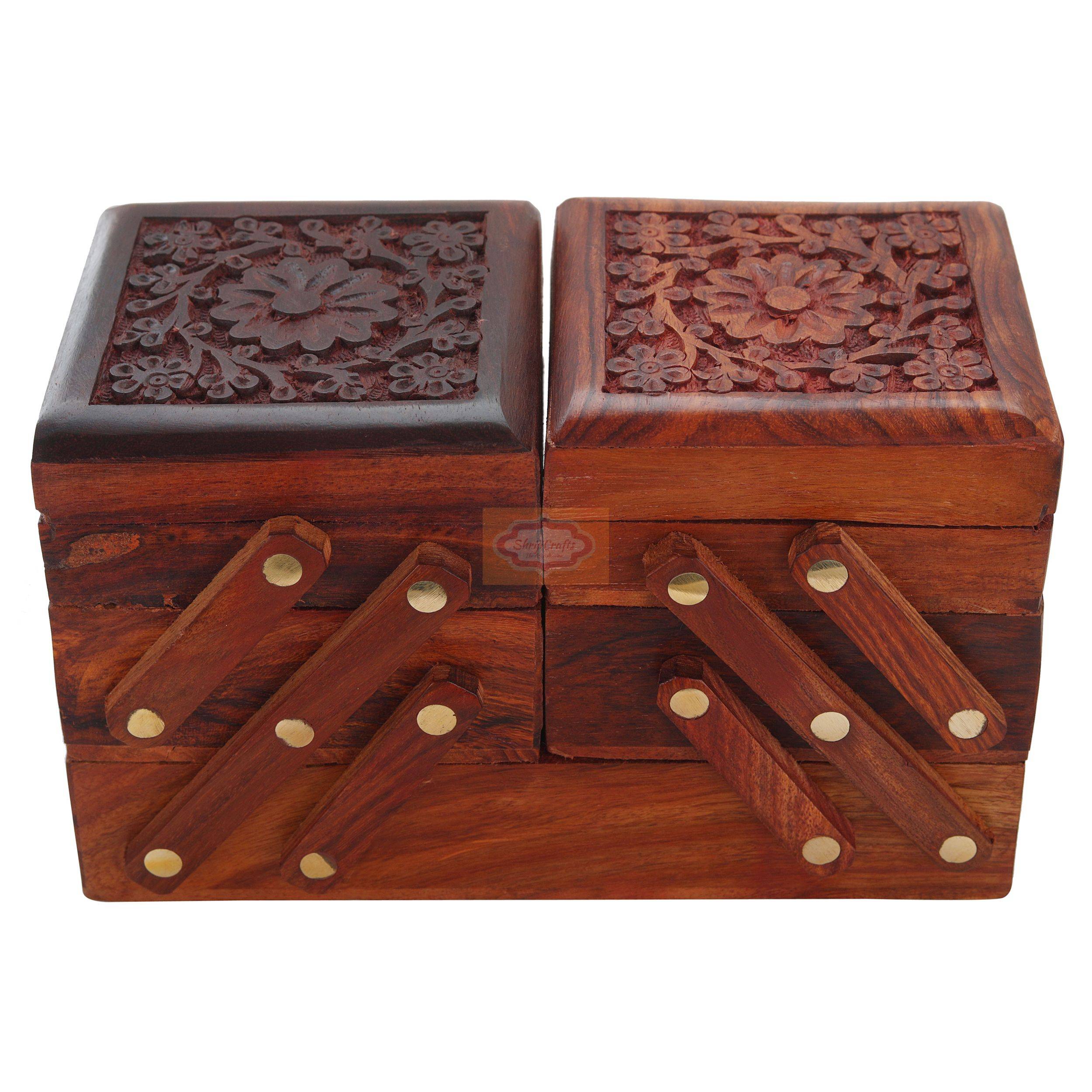 Elegant handcrafted wooden jewelry box with beautiful brass inlay detailing - View 4