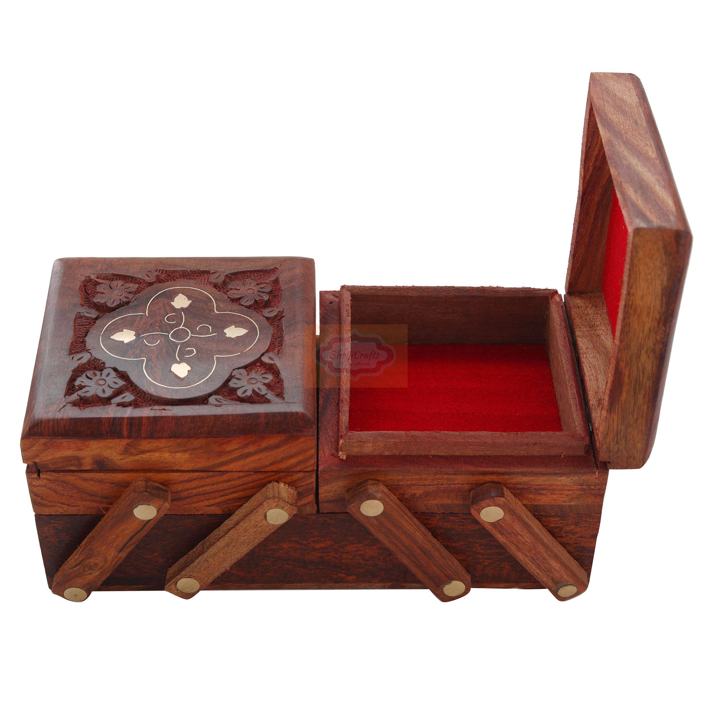 Elegant handcrafted wooden jewellery box with a soft velvet-lined interior to protect jewelry from scratches and damage - View 4