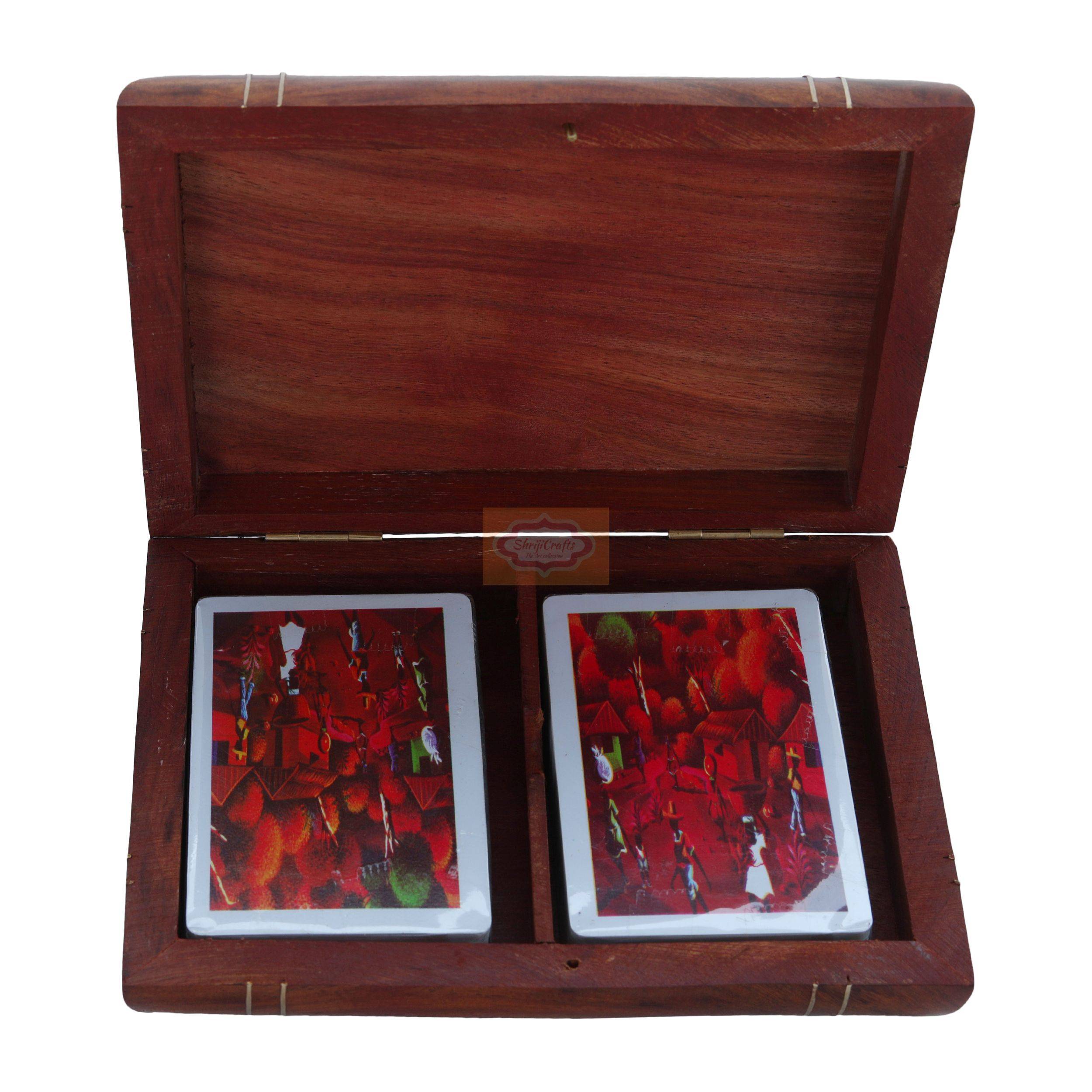 Elegant handcrafted wooden card box designed to store 2 standard decks of playing cards - View 4