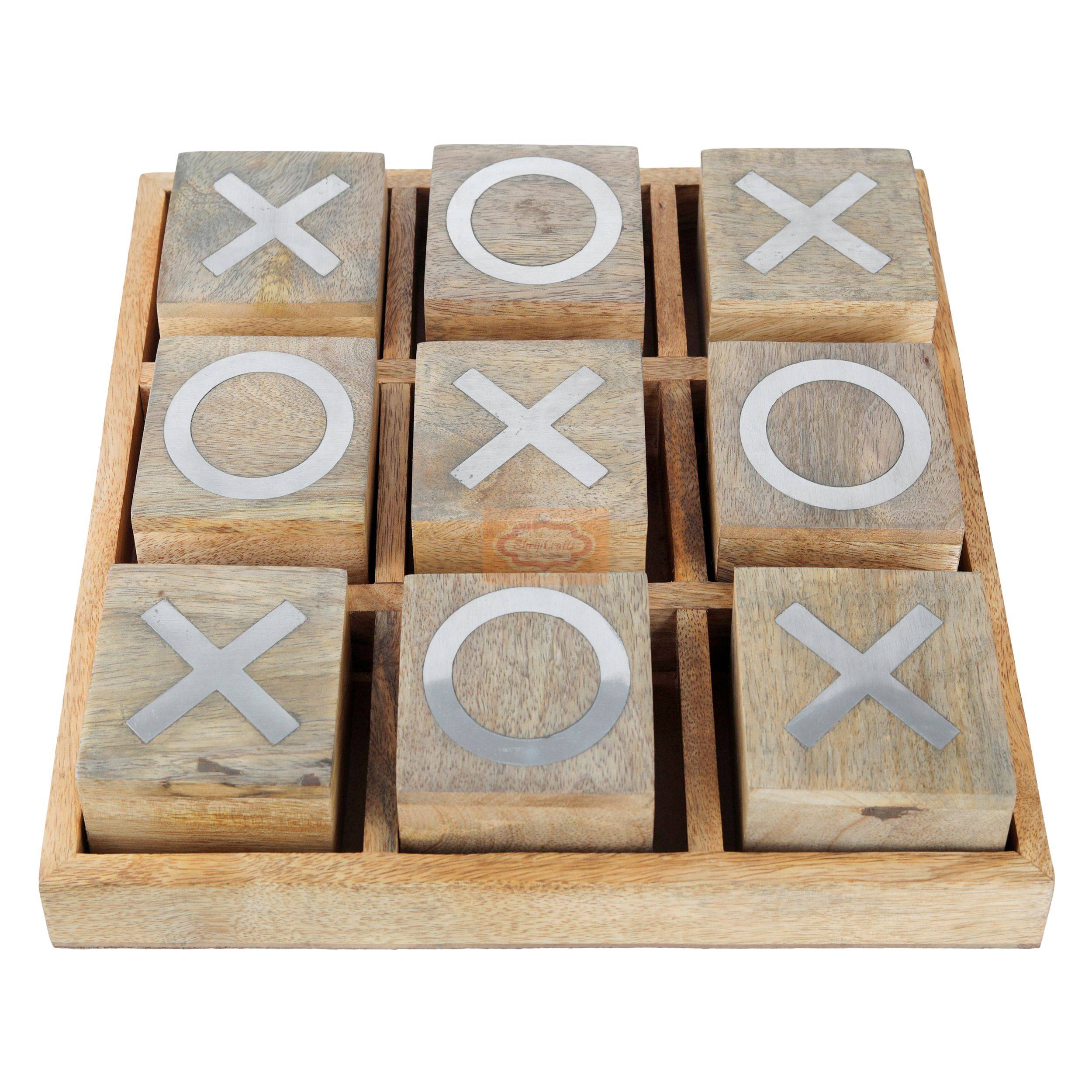 Handcrafted wooden Tic Tac Toe game with durable X & O playing pieces - View 4