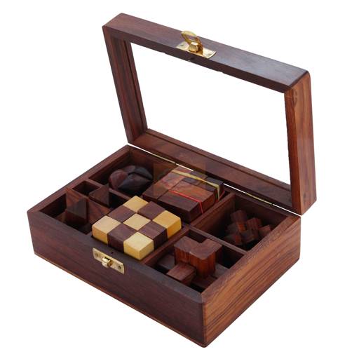 Wooden 3D Puzzle Set Six-in-One Puzzle Set: Includes a variety of challenging 3D wooden puzzles in one box